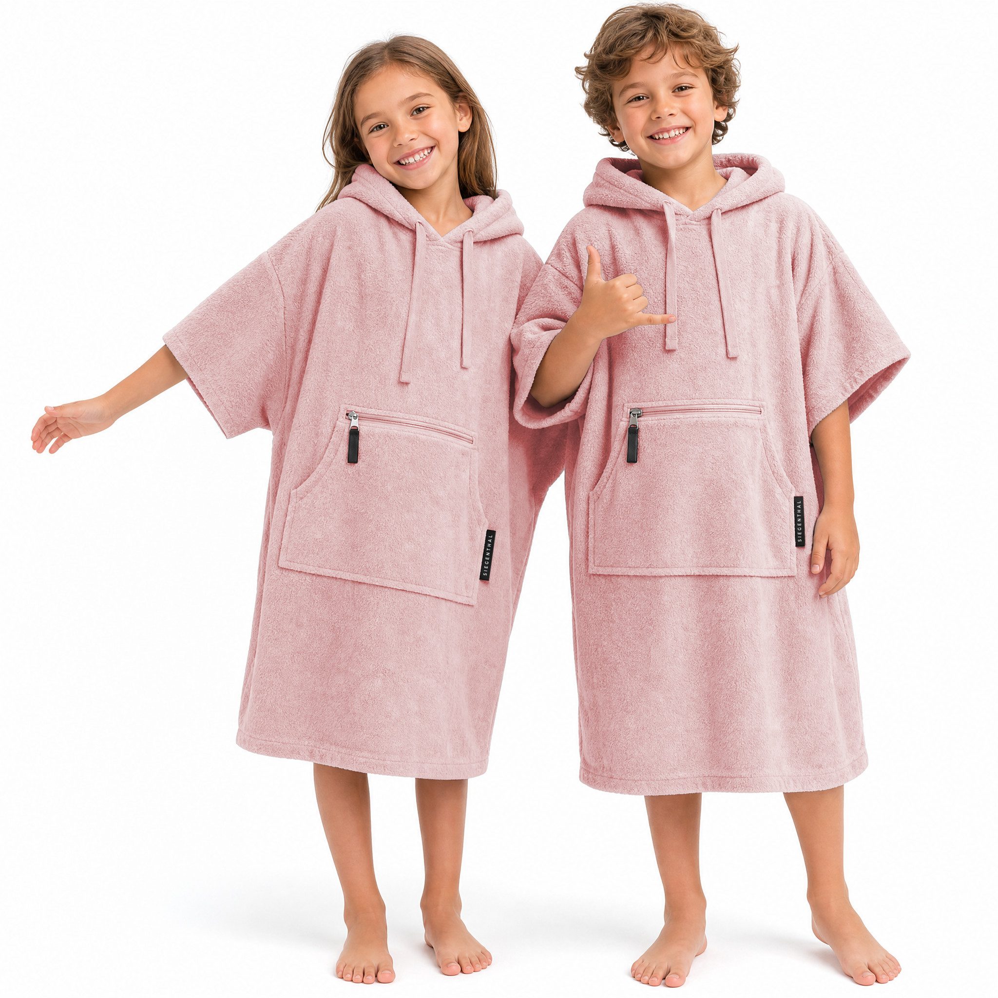 SIEGENTHAL Badetücher SIEGENTHAL® Strandponcho für Damen, Herren & Kinder aus Baumwolle, Integrierte Reißverschlusstasche für Wertsachen