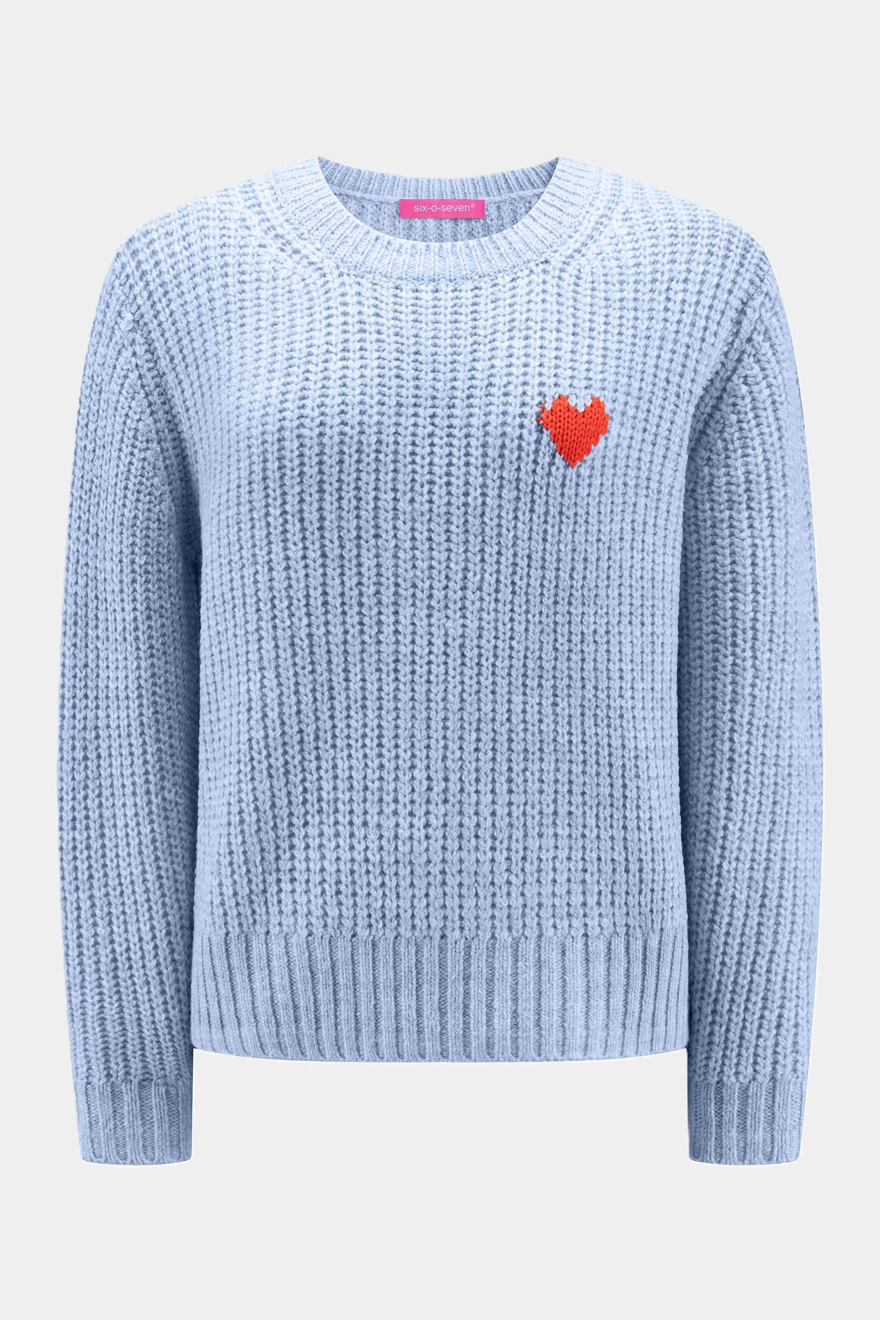 six-o-seven Strickpullover Six-o-Seven Grobstrick-Pullover mit Herzmotiv SKY BLUE