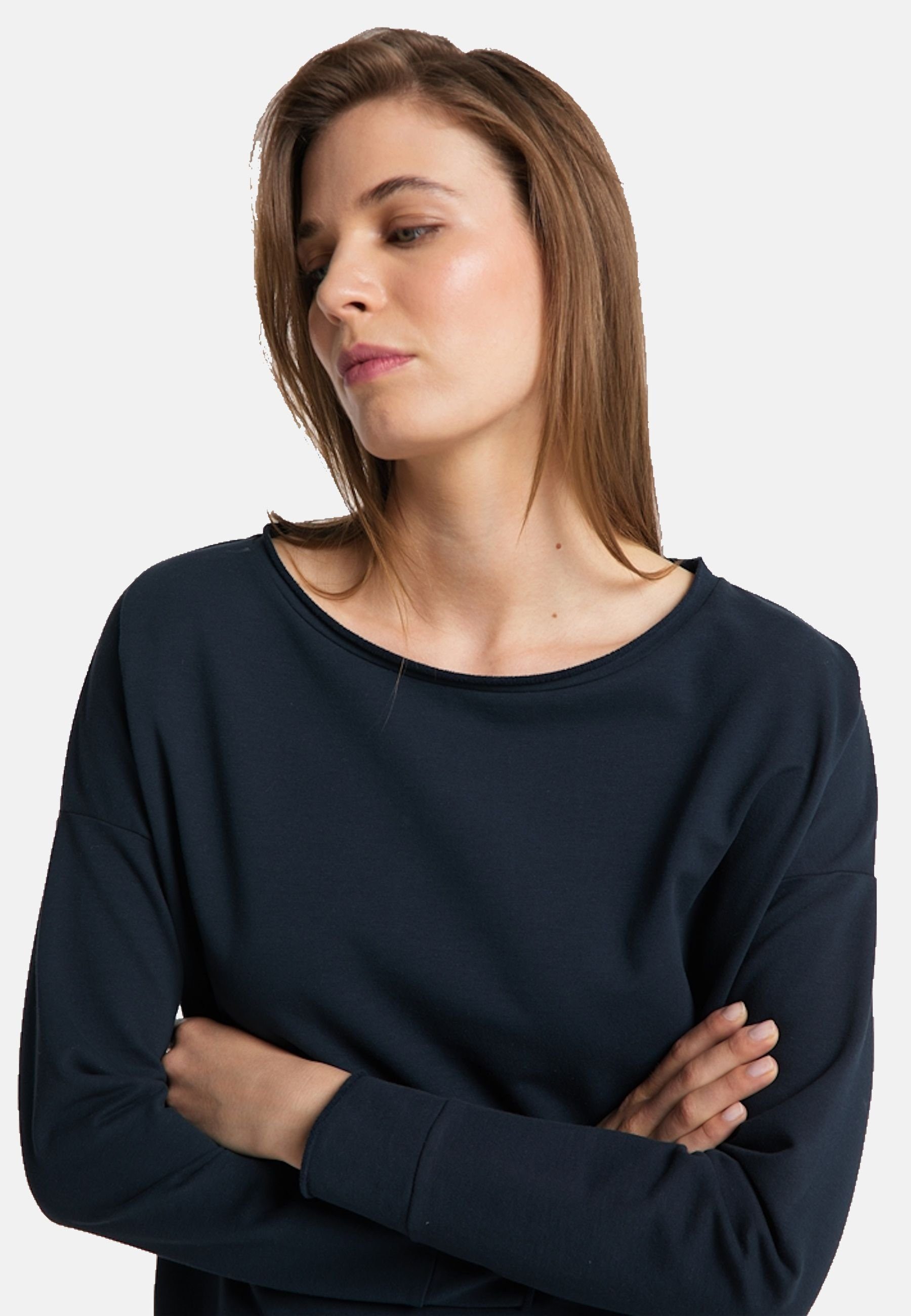 Elbsand Sweatshirt Sweatshirt Riane dunkelblau mit (1-tlg) vertikalem Pullover Backprint