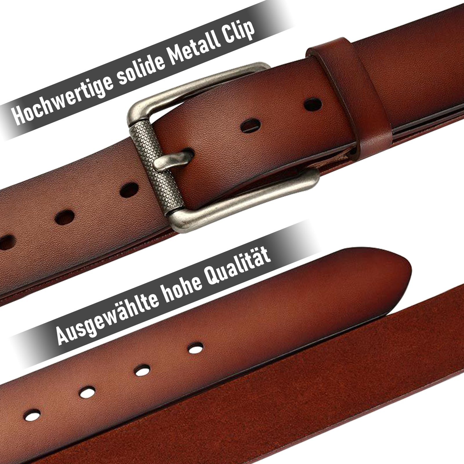 Rot/Braun Leder Dornschließe hochwertigem, Aus Ledergürtel Business Gürtel gefertigt Herren Ledergürtel TAN.TOMI Accessoires echten