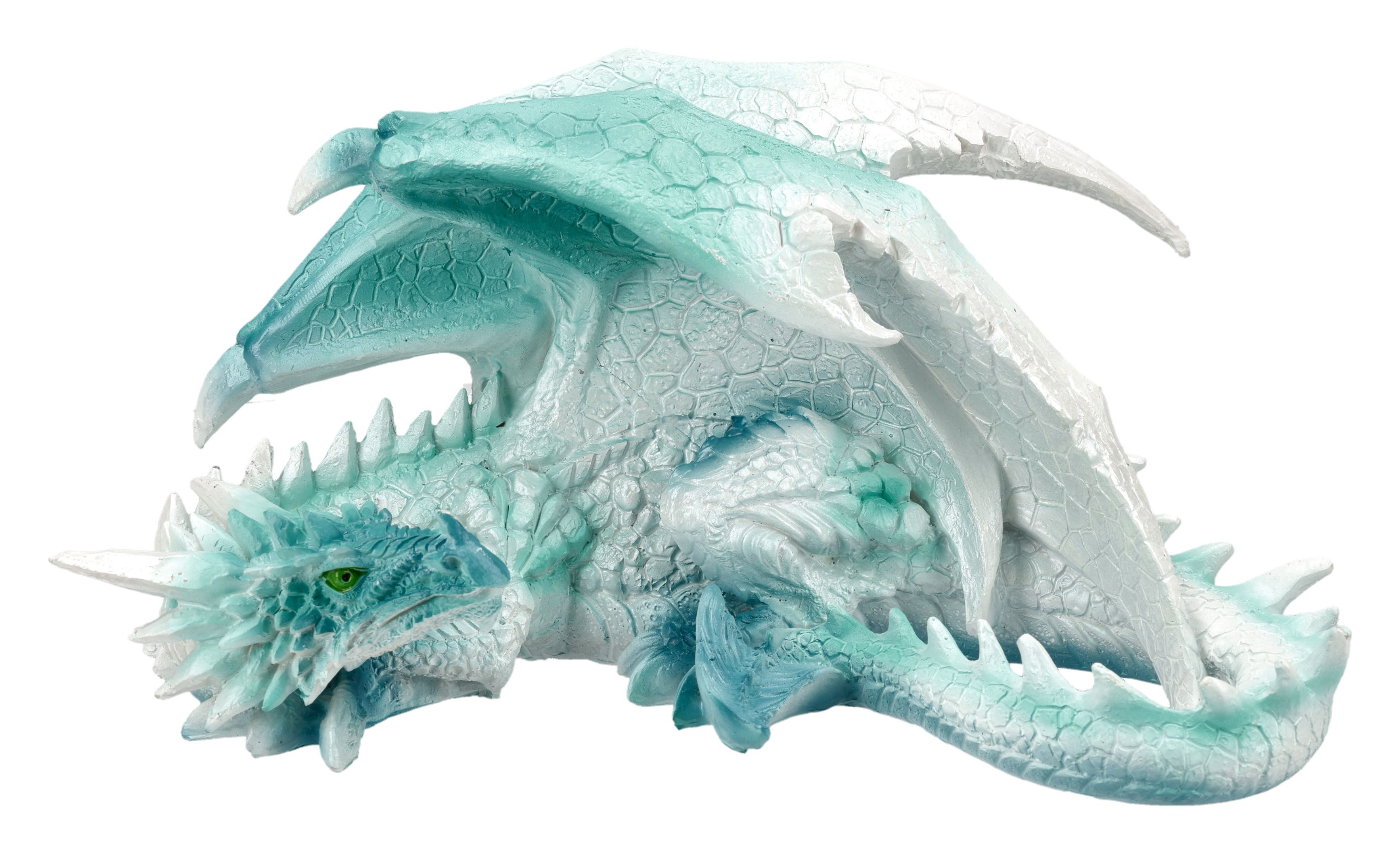 Figuren Shop GmbH Fantasy-Figur Eisdrache Figur – Weiß Blaue Drachen Statue Fantasy Dekofigur 17 cm