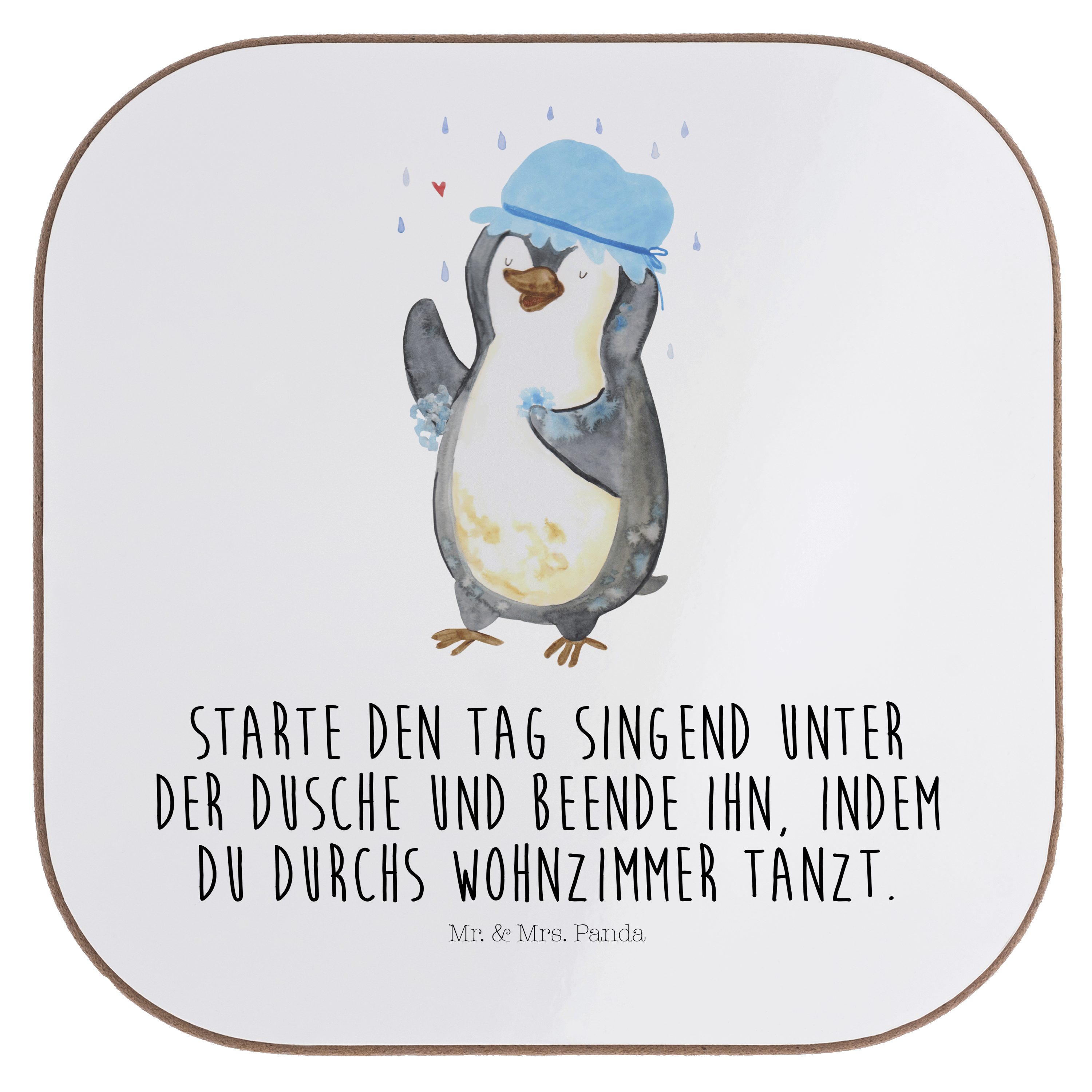 Geschenk, Panda - Mr. - duscht Weiß Pinguin 1-tlg. Getränkeuntersetzer Mrs. Pinguine, baden, Glasuntersetzer, D, &