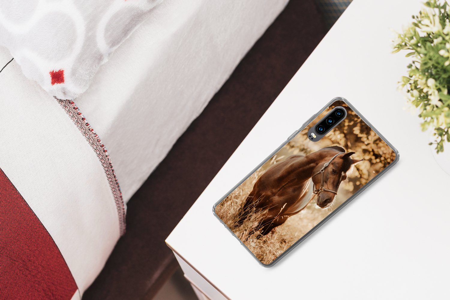 MuchoWow Handyhülle für Huawei P30 Pferd - Sonne - Porträt - Natur - Braun, Handy Case, Silikon, Bumper Case Dünn