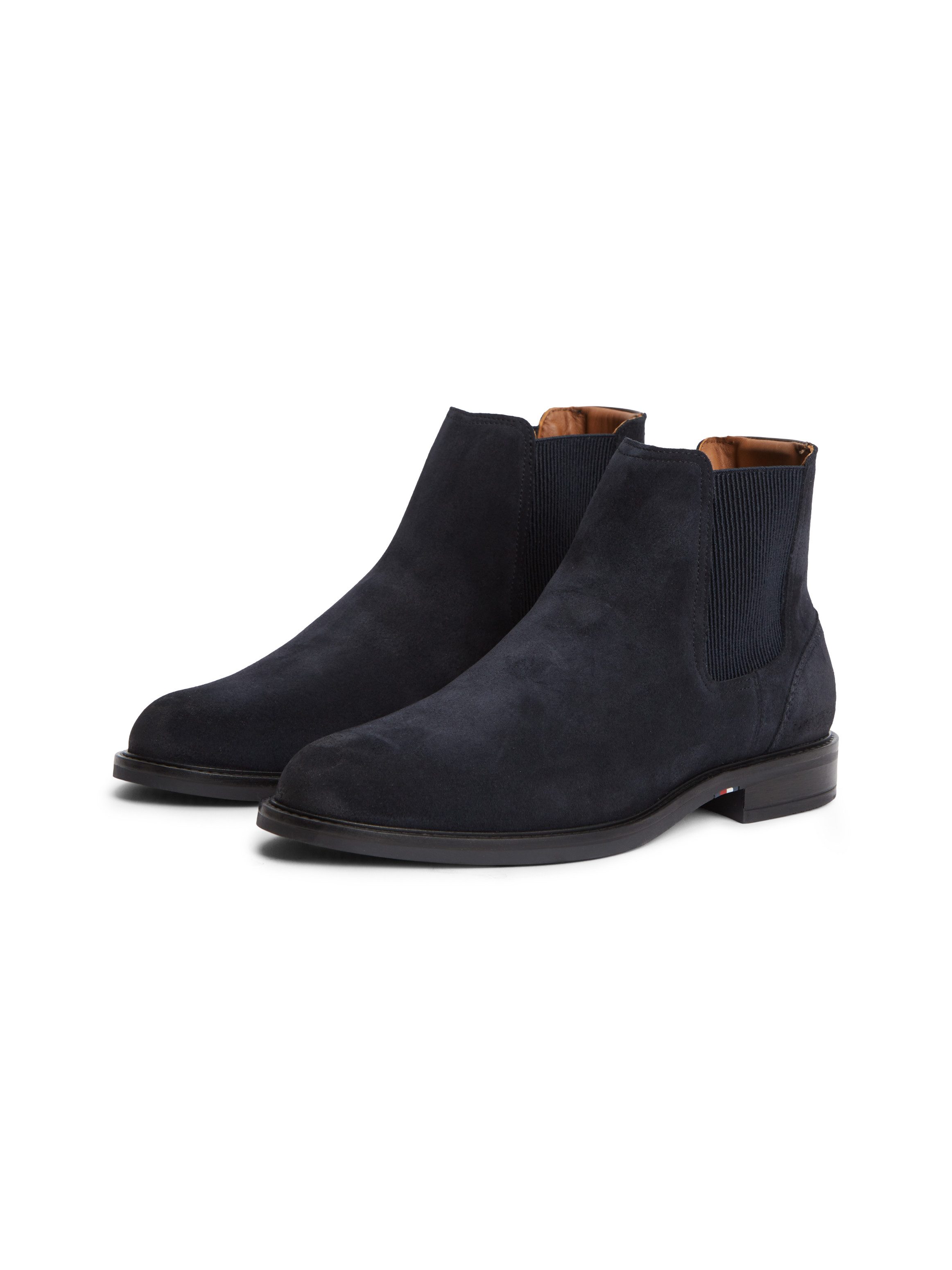 Tommy Hilfiger CORPORATE DRESSY SUEDE CHELSEA Chelseaboots Blockabsatz, Stiefelette mit beidseitigem Stretcheinsatz