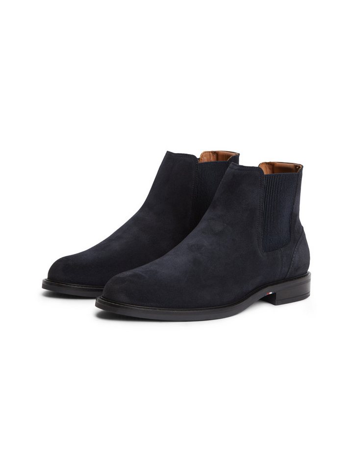 Tommy Hilfiger CORPORATE DRESSY SUEDE CHELSEA Chelseaboots Blockabsatz, Stiefelette mit beidseitigem Stretcheinsatz