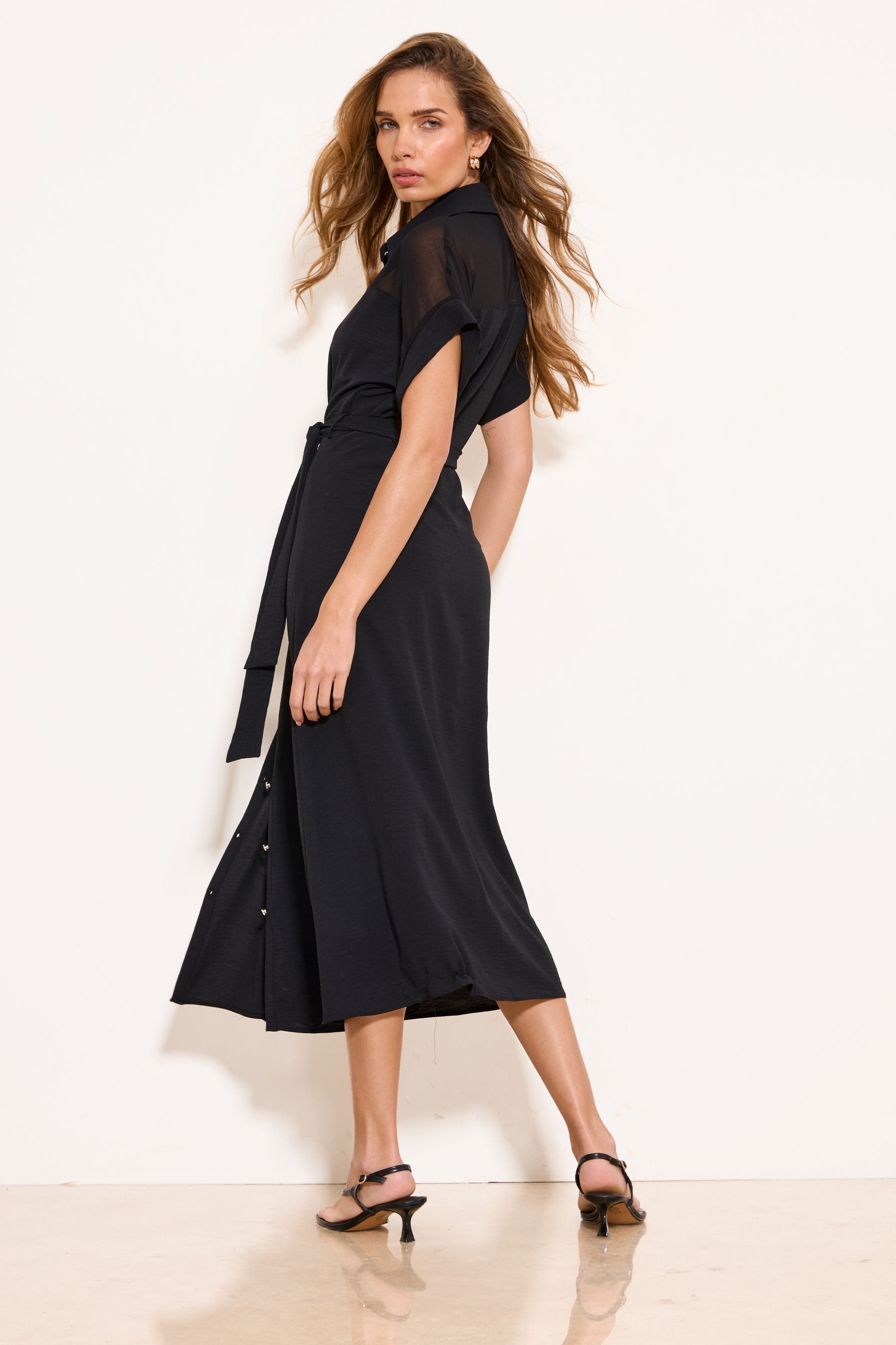 LIPSY Midikleid Lipsy Hemdblusenkleid mit Mesh (1-tlg)