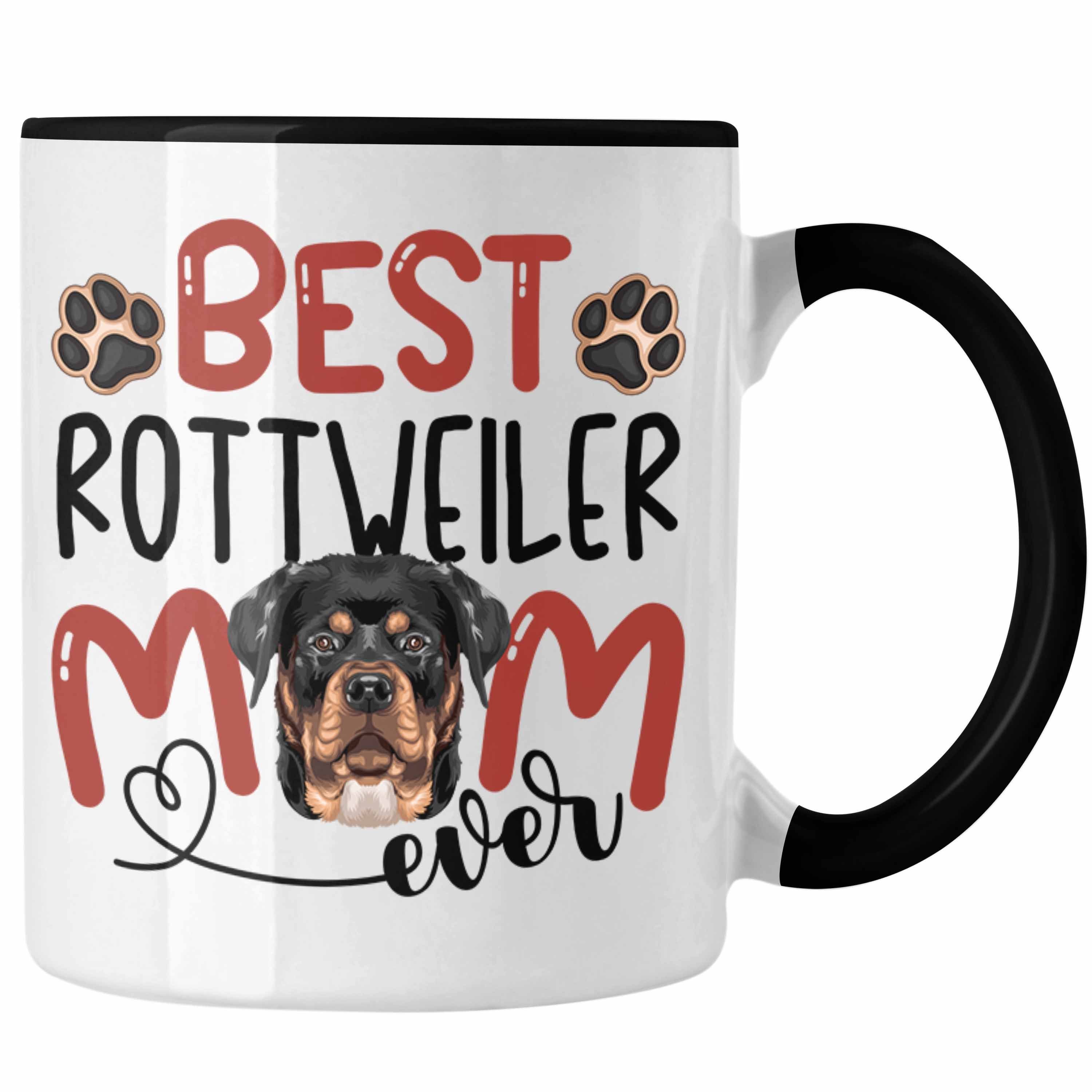 Trendation Tasse Rottweiler Mom Besitzerin Tasse Geschenk Lustiger Spruch Geschenkidee Schwarz