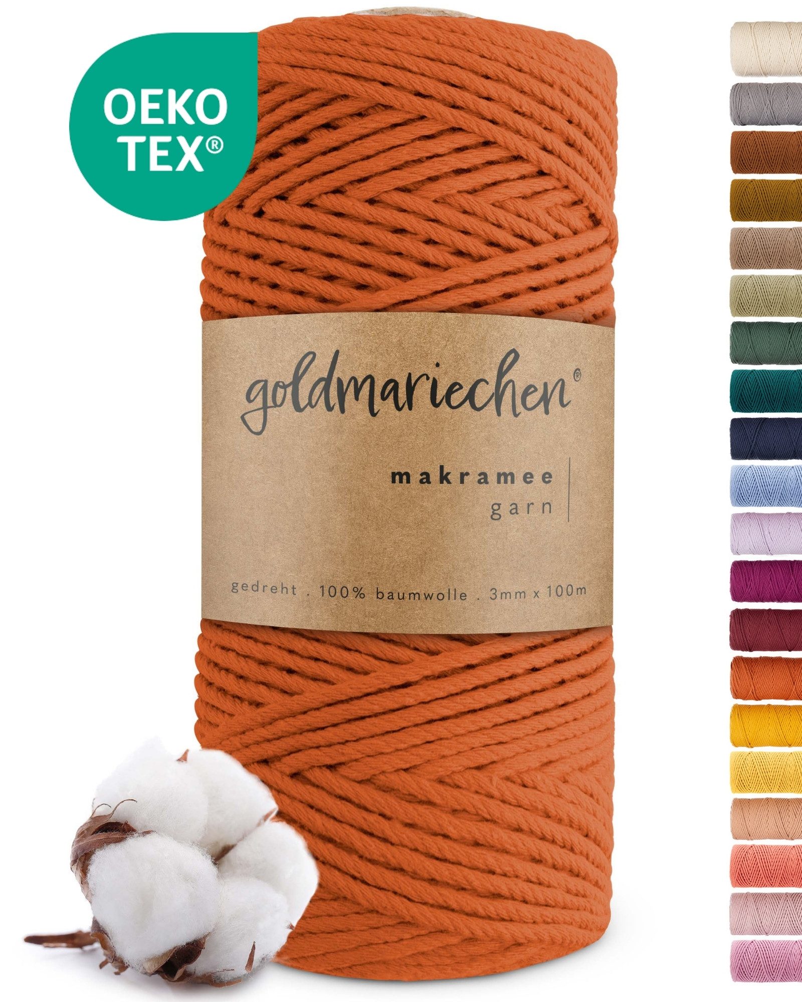goldmariechen Makramee-Garn 3mm mehrfach gedreht Bastelgarn, 100% Baumwolle