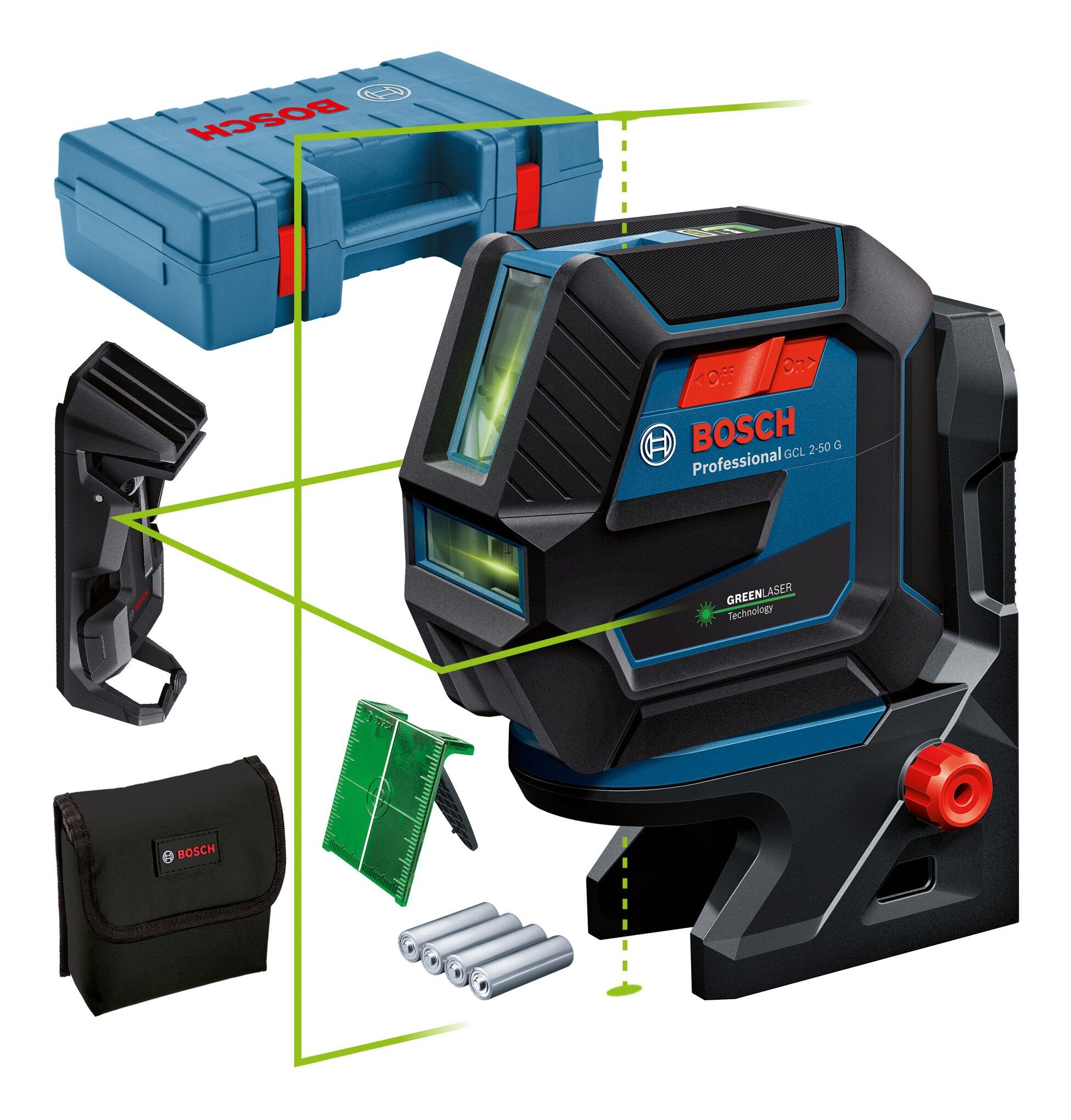 Bosch Professional Punkt- und Linienlaser GCL 2-50 G, Kombilaser mit Deckenklemme & Schutztasche - im Handwerkerkoffer