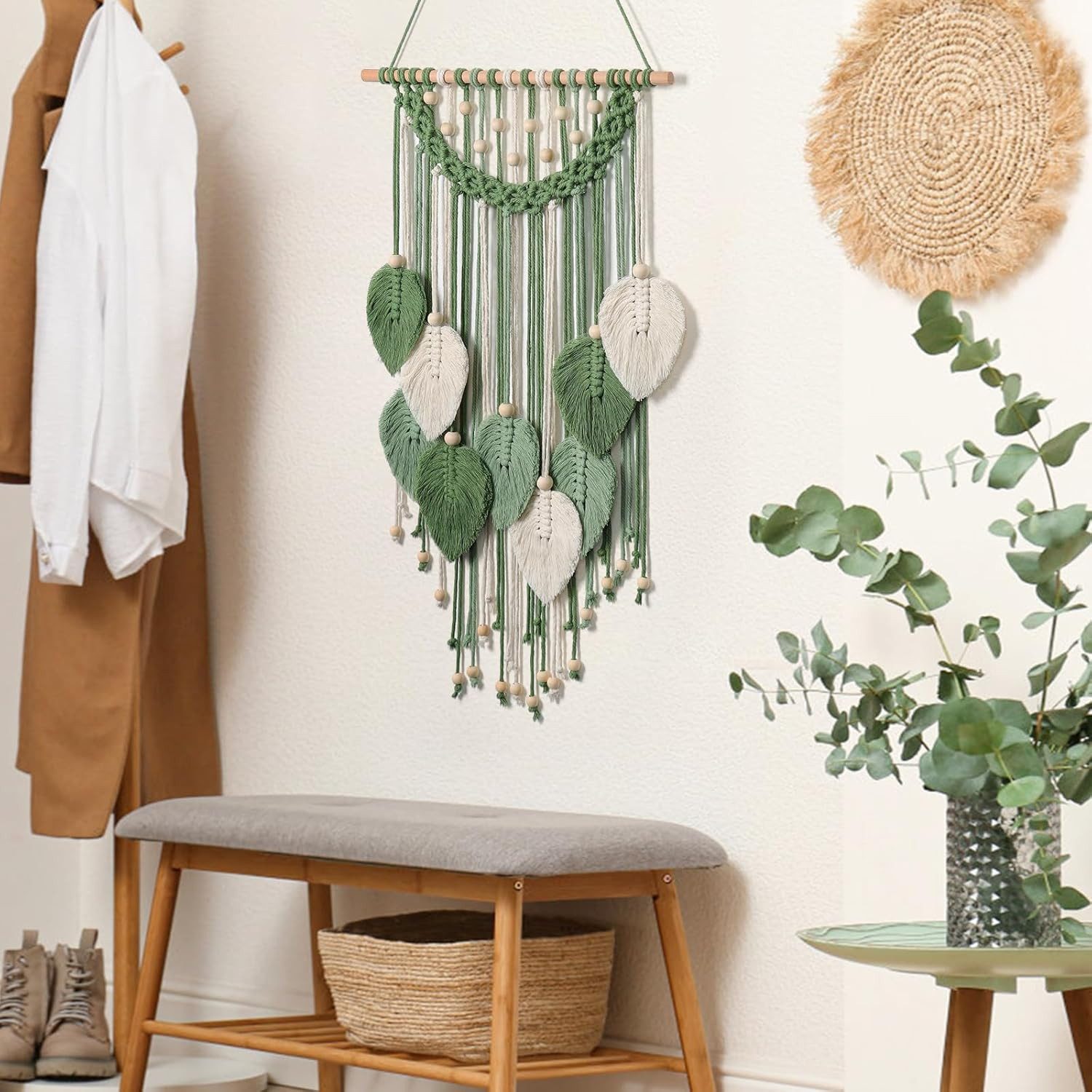 Kaket Hängedekoration Blatt Makramee Wandbehang, Boho Raumdekor – Bild 4 von 5
