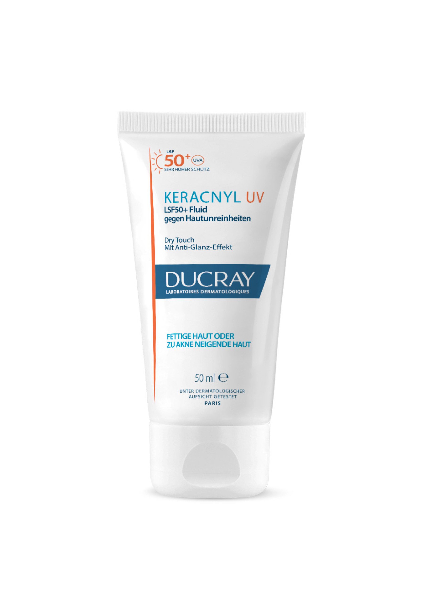 Ducray Gesichtsfluid KERACNYL UV LSF50+ Fluid gegen Hautunreinheiten, bietet einen hochverträglichen & sicheren UVA-/UVB-Sonnenschutz