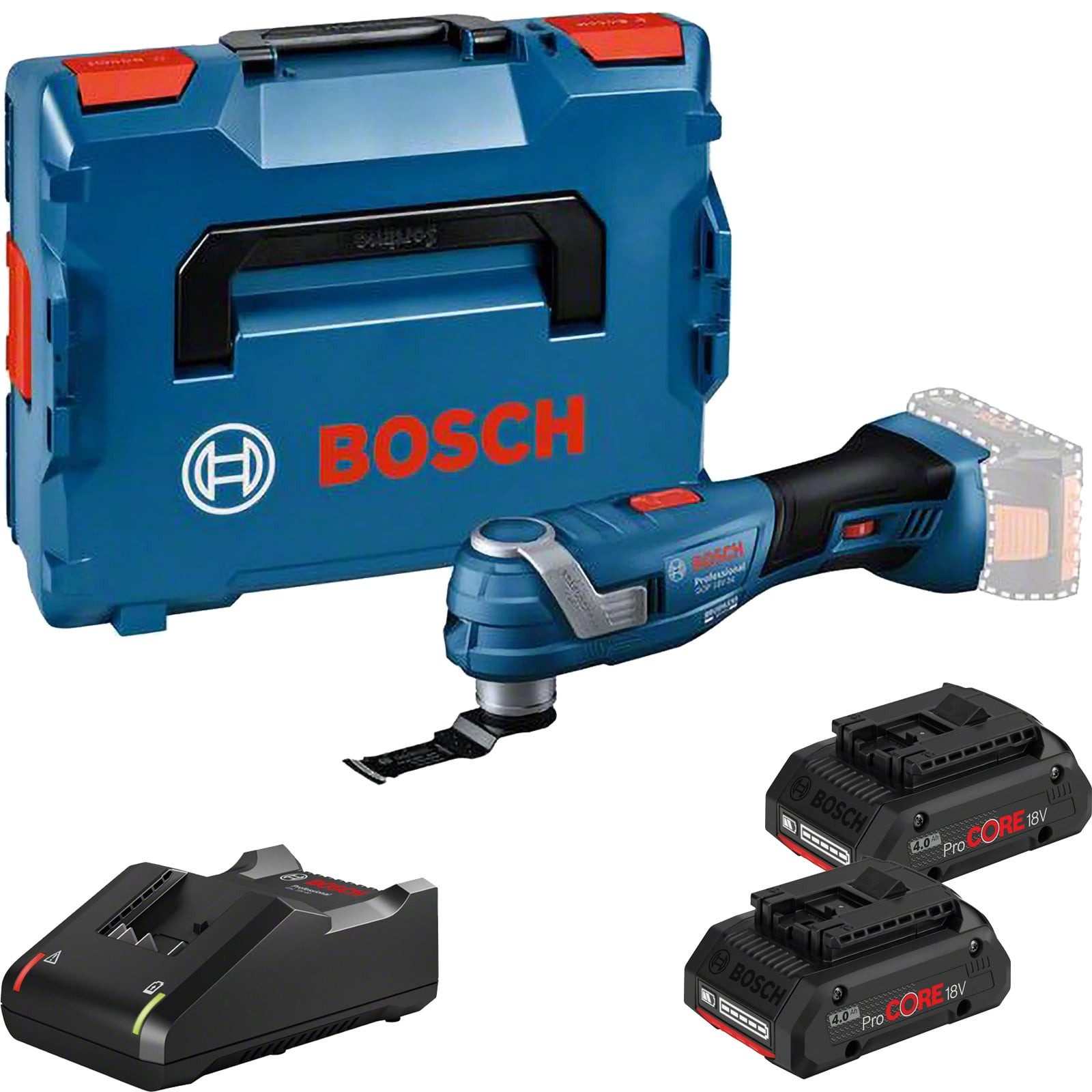 BOSCH Akku-Multifunktionswerkzeug Bosch Akku-Multi-Cutter GOP 18V-34 / 2x 4,0 Ah ProCORE + Ladegerät in