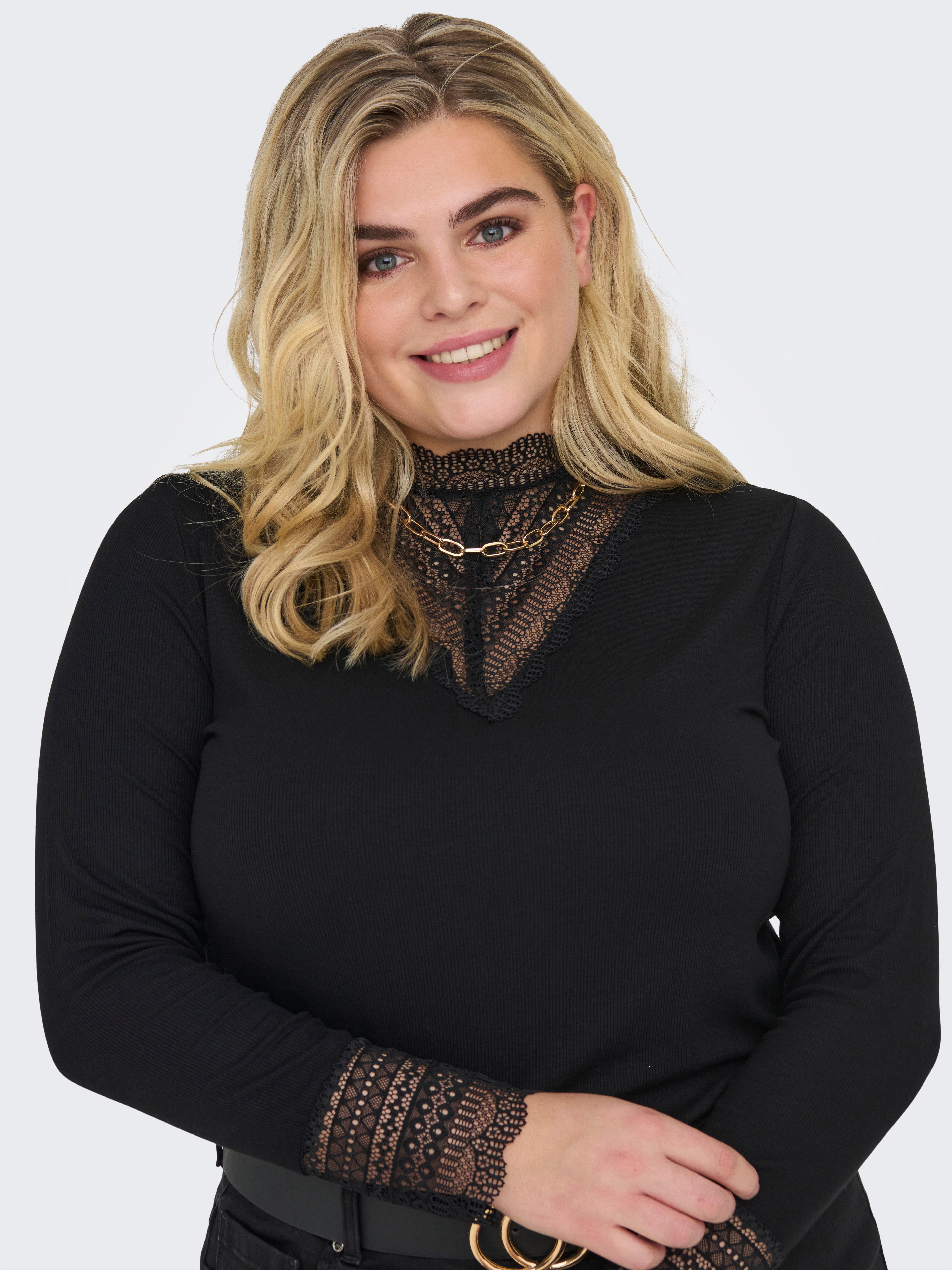 ONLY CARMAKOMA Langarmshirt CARTILDE RIB LACE L/S TOP JRS NOOS