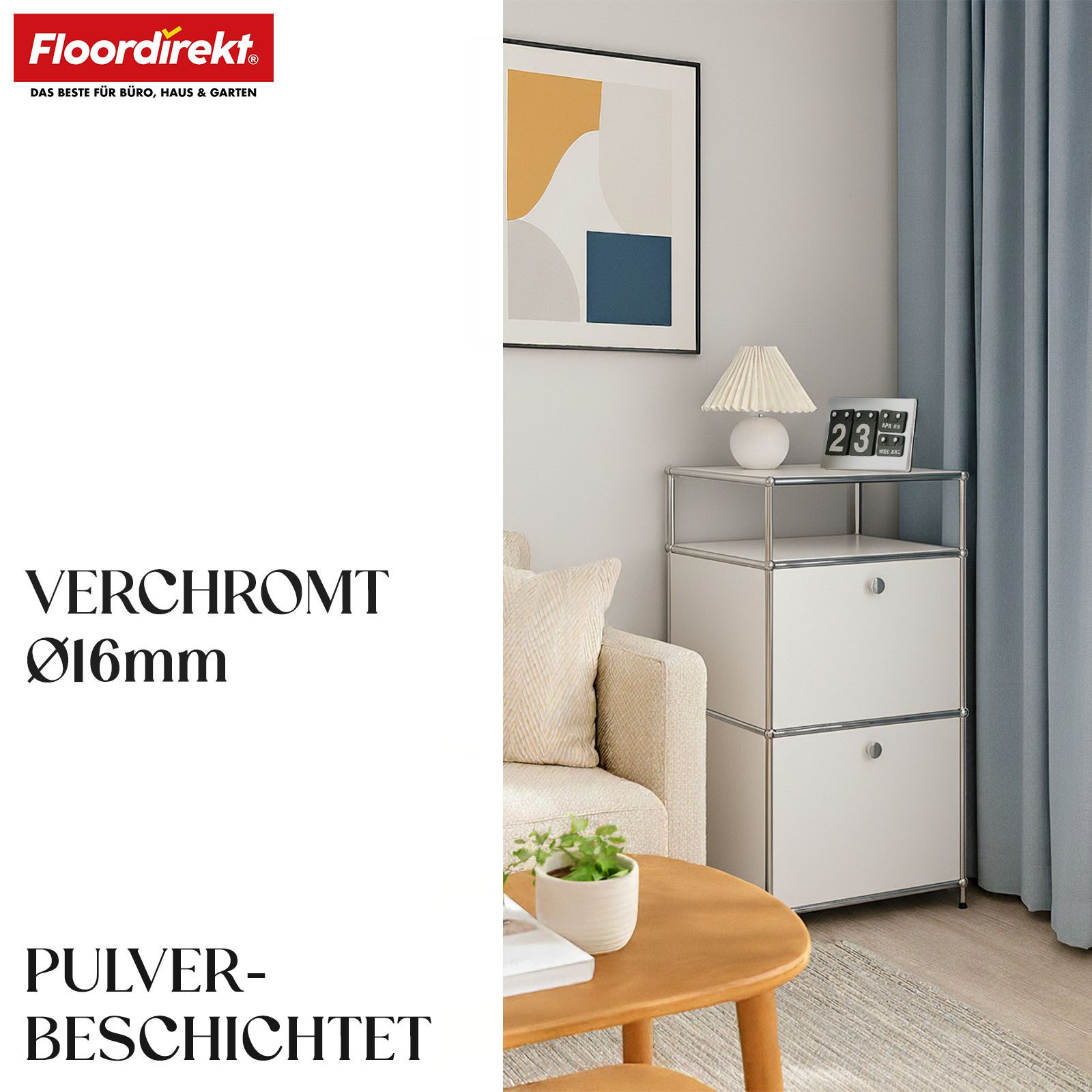Floordirekt Mehrzweckregal Concept Epure MK-120, B50 × T40 × H100 cm, verschließbar Fächer, modular, Aufbewahrungsregal mit verchromtem Metallgestell, Design Regal
