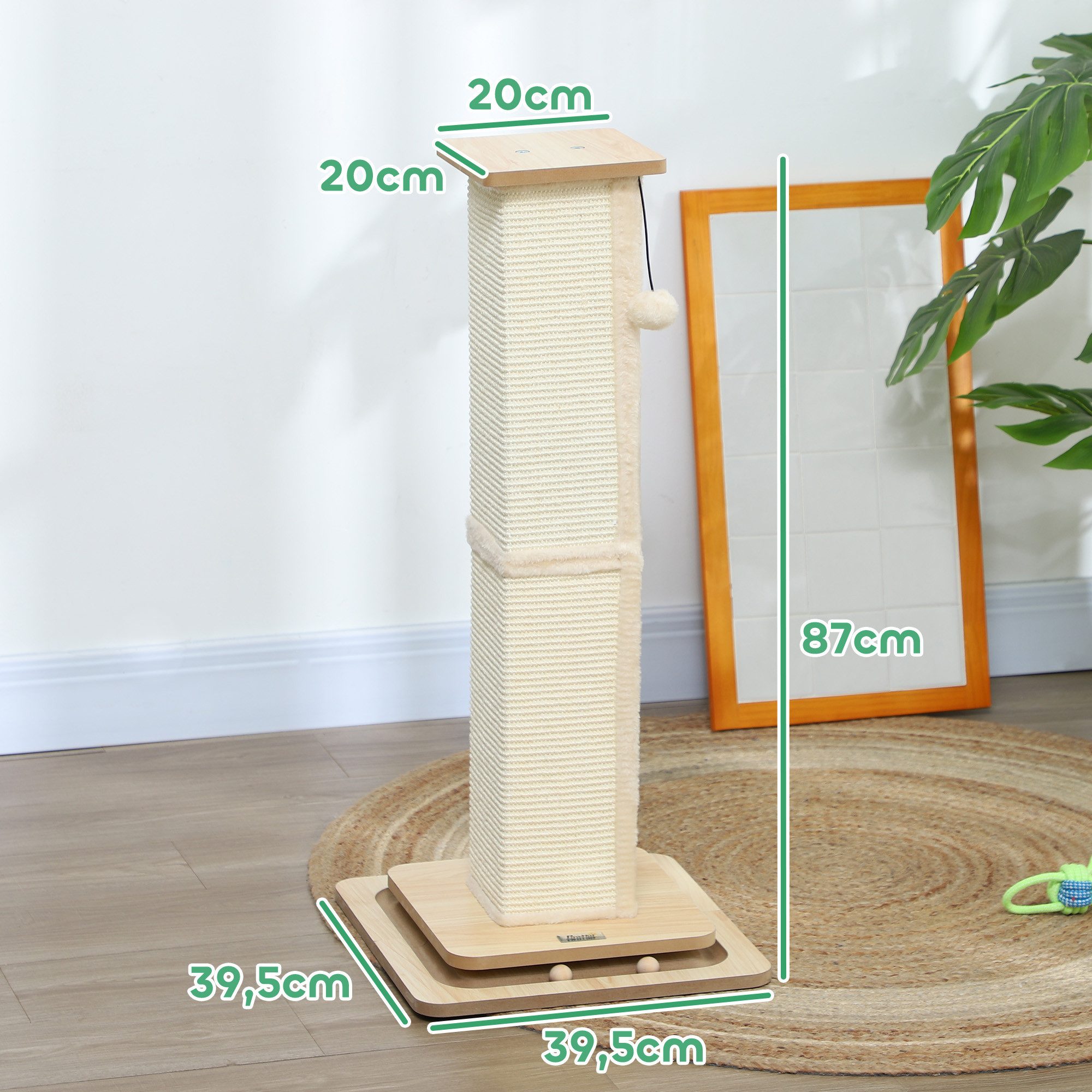 PawHut Kratzbaum Kratzsäule für Katze klein mit Spielball Sisalseil, Indoor, Eiche