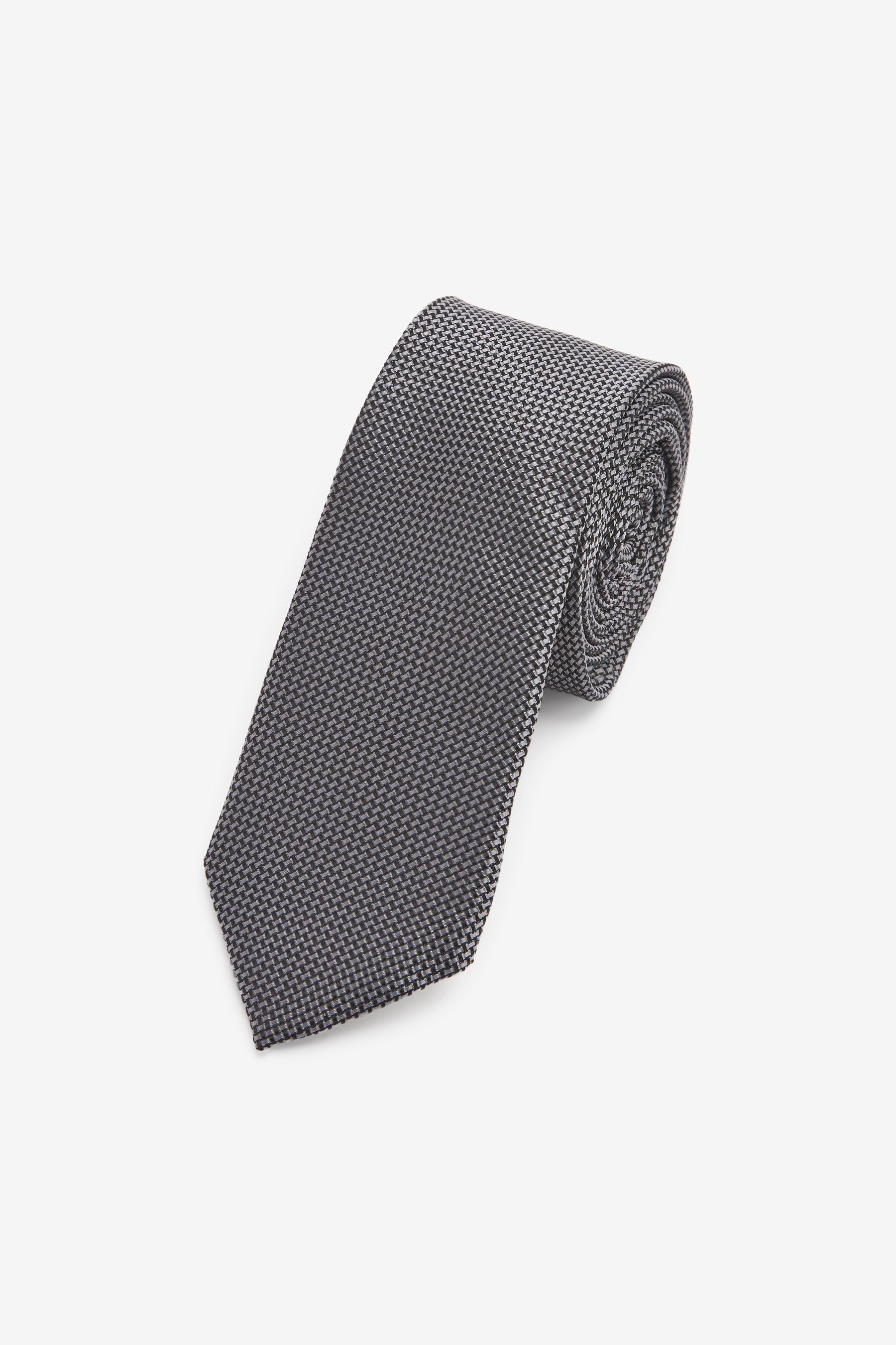 Next Krawatte Signature Strukturierte Seidenkrawatte (1-St) Charcoal Grey Texture