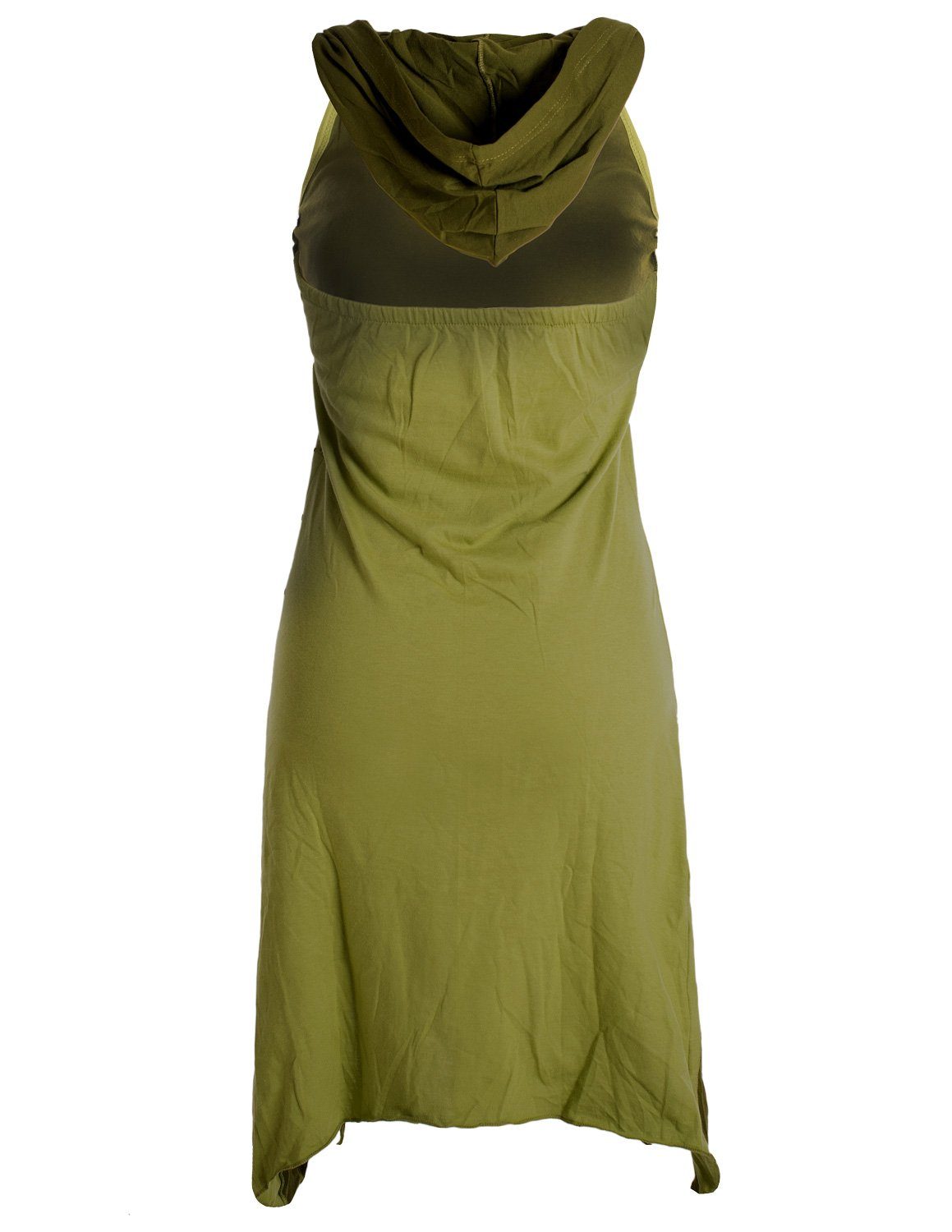 Neckholderkleid Vishes Kapuzen Hippie, Elfen Lagenlook hellgrün aus Zipfel-Neckholder Goa, Kleid Baumwolle