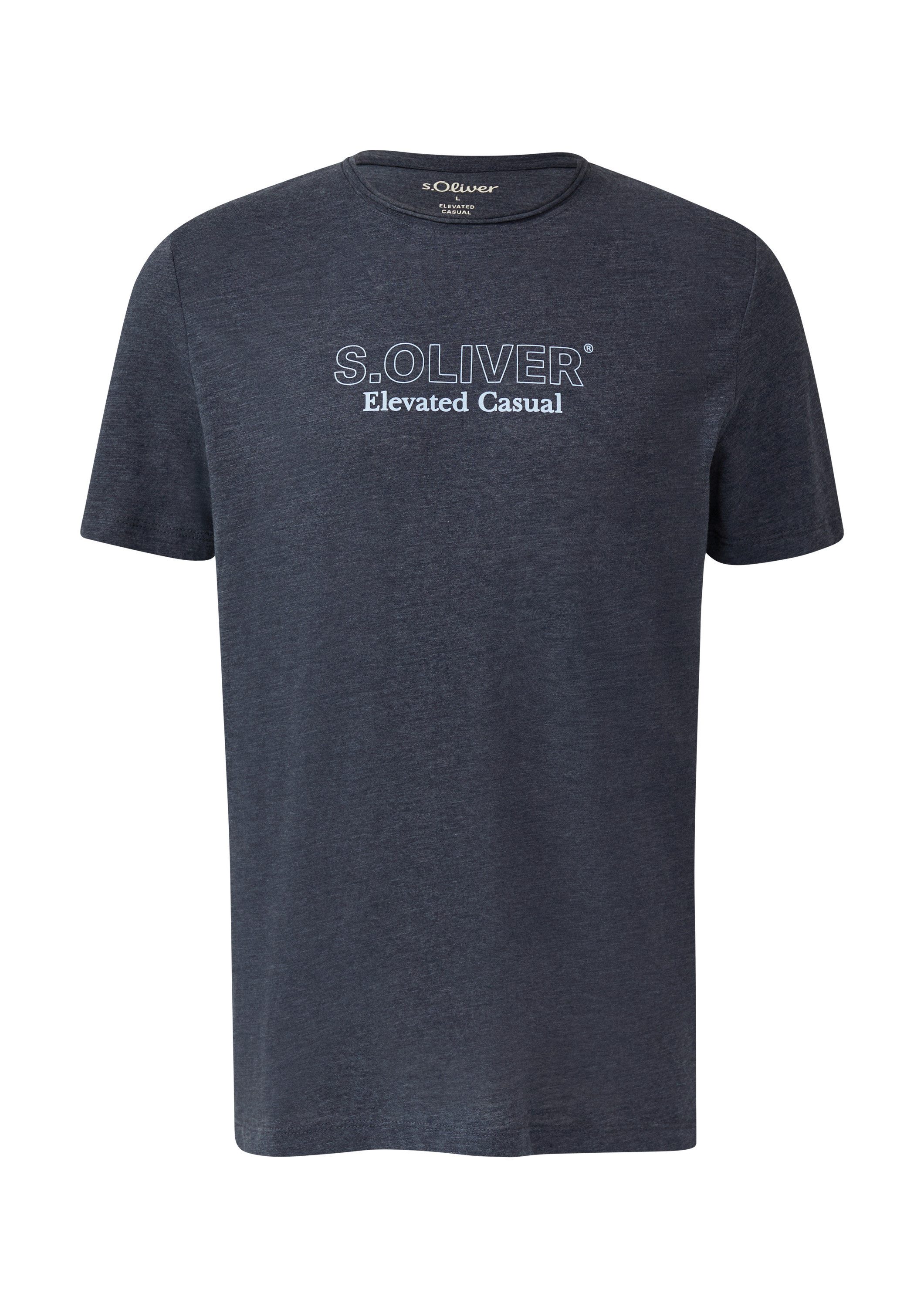 s.Oliver Kurzarmshirt T-Shirt Meliertes T-Shirt mit Rollkante und Frontprin günstig online kaufen