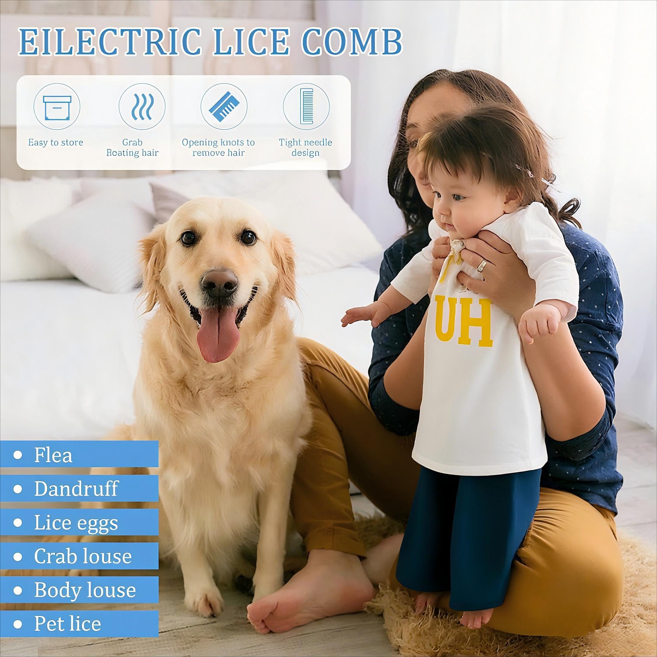 Ophy Elektroläusekamm Elektrischer Läuse-Vakuumkamm für Hunde & Katzen, Elektro-Läusekamm zur sanften Entfernung von Läusen & Nissen