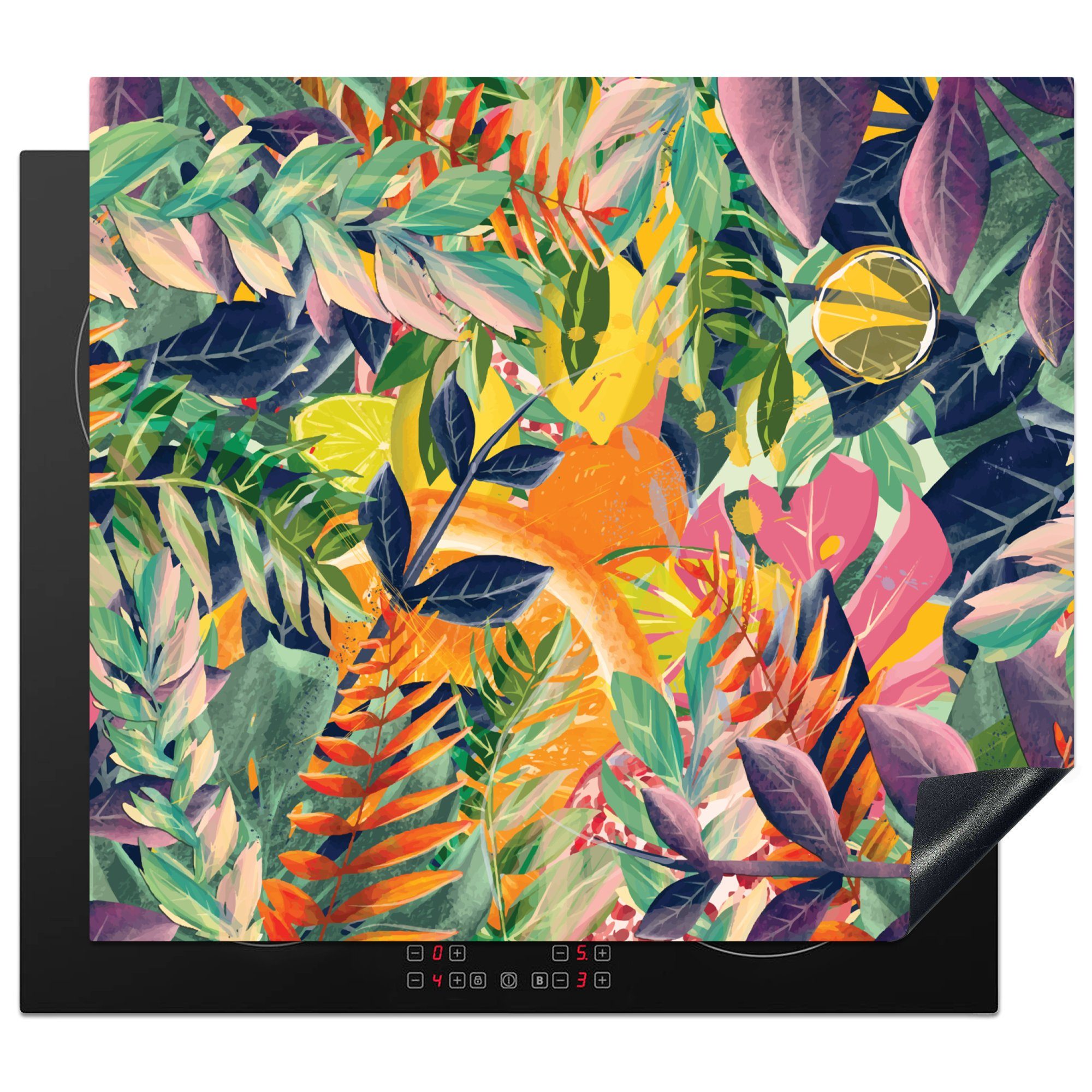 Blumen - Induktionsmatte für (1 Vinyl, Dschungel cm, tlg), - 59x52 Ceranfeldabdeckung Tropisch, küche, die Herdblende-/Abdeckplatte MuchoWow