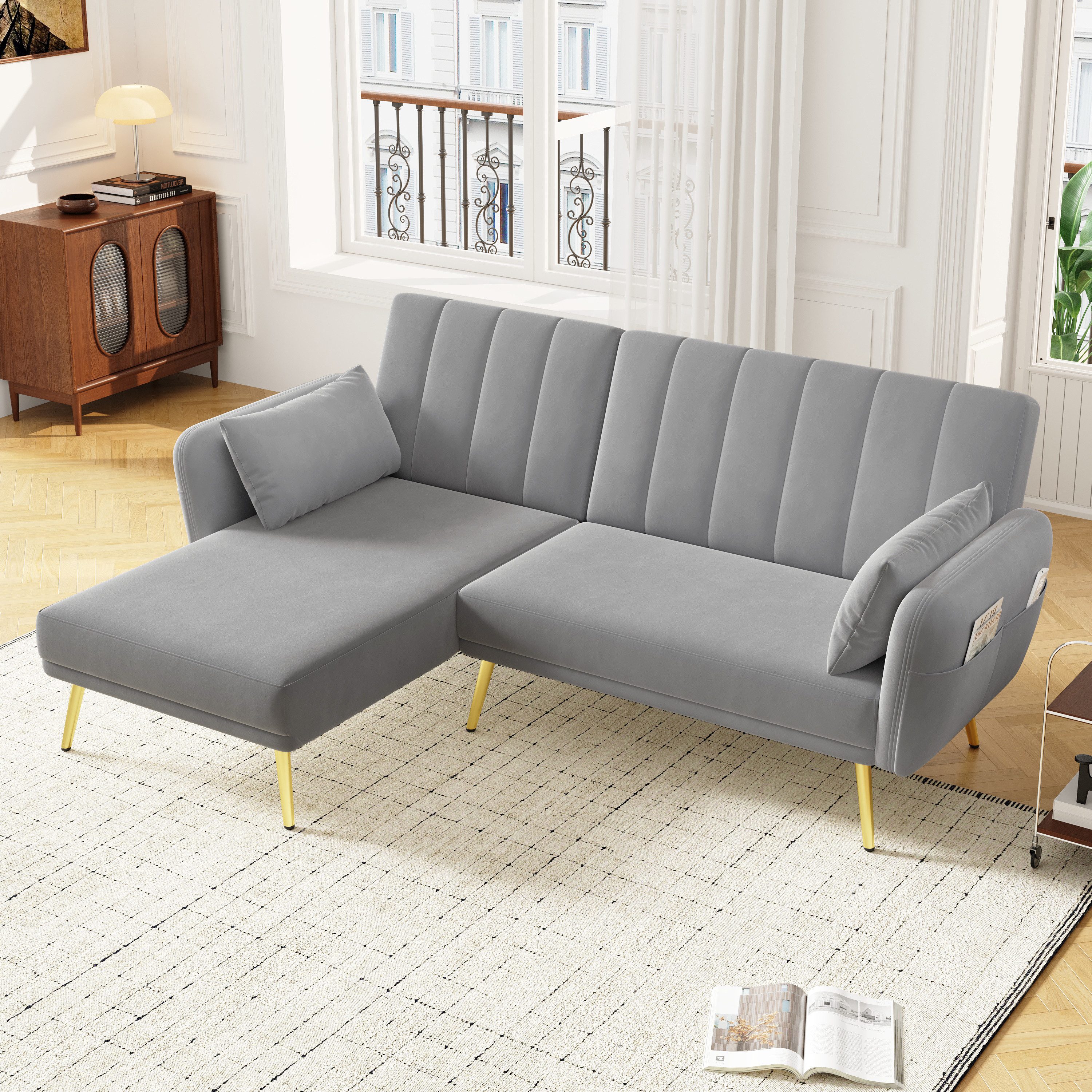 SOFTWEARY Ecksofa mit Relaxfunktion und 2 Zierkissen, verstellbare Rückenlehne