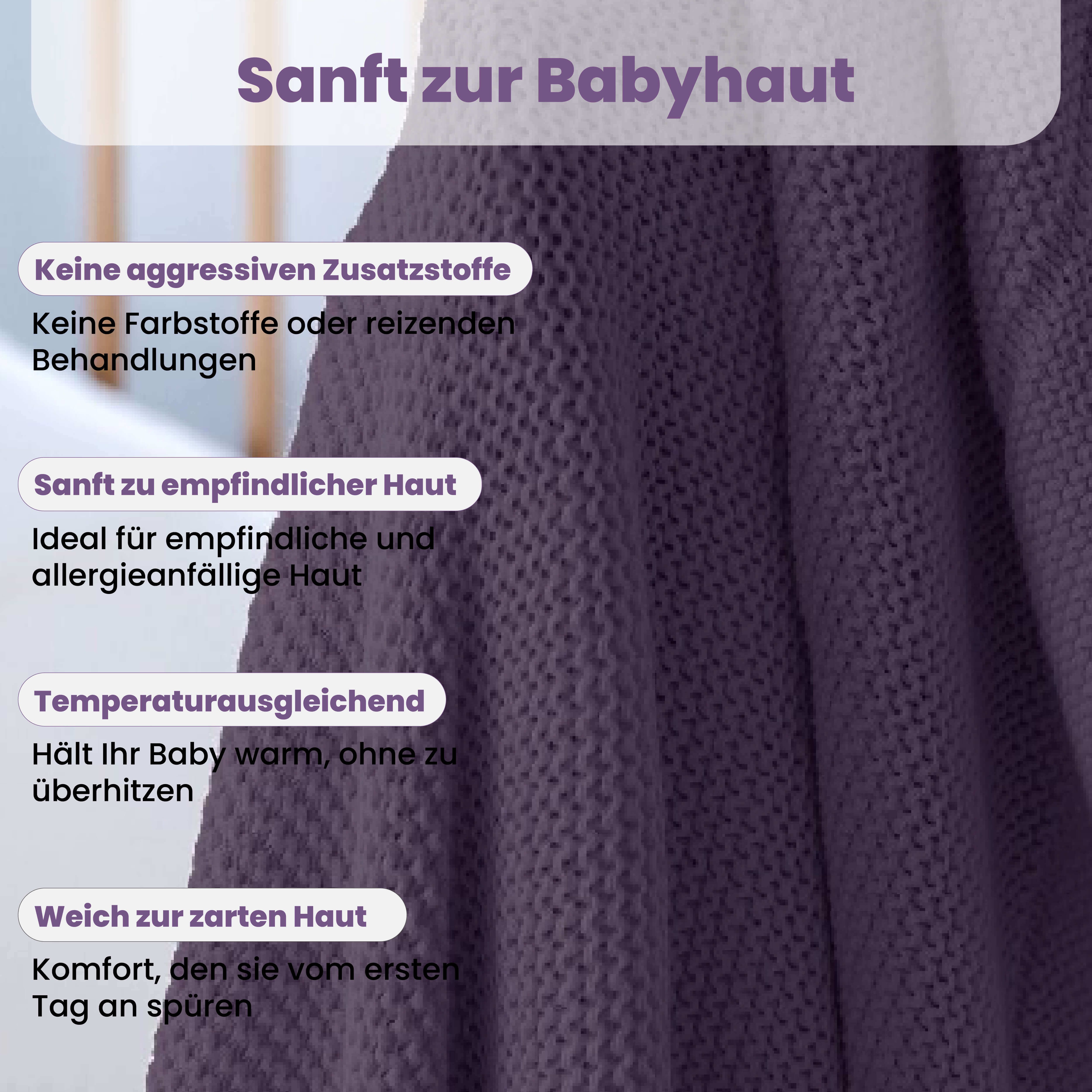 Babydecke Baby Strickdecke, %100 Bio Baumwolle, Atmungsaktiv, 80x100cm, Violett, Little Dedi – Bild 5 von 5
