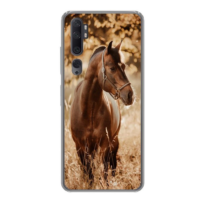 MuchoWow Handyhülle Pferd - Sonne - Porträt - Natur - Braun Phone Case Handyhülle Xiaomi Mi Note 10 Silikon Schutzhülle