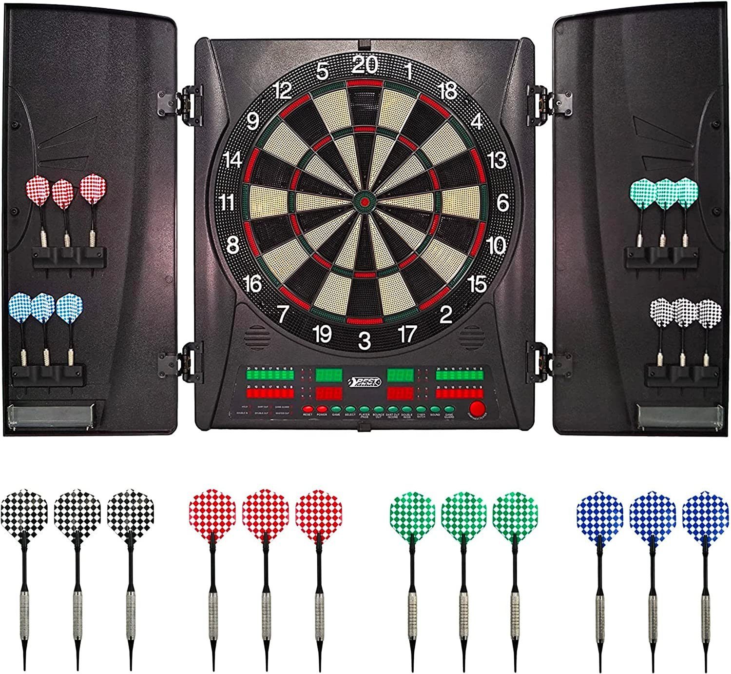 B Best Sporting Dartautomat Elektronische Dartscheibe Wembley mit LCD-Anzeigen, E-Dartscheibe mit 12 Dartpfeilen & Ersatzspitzen