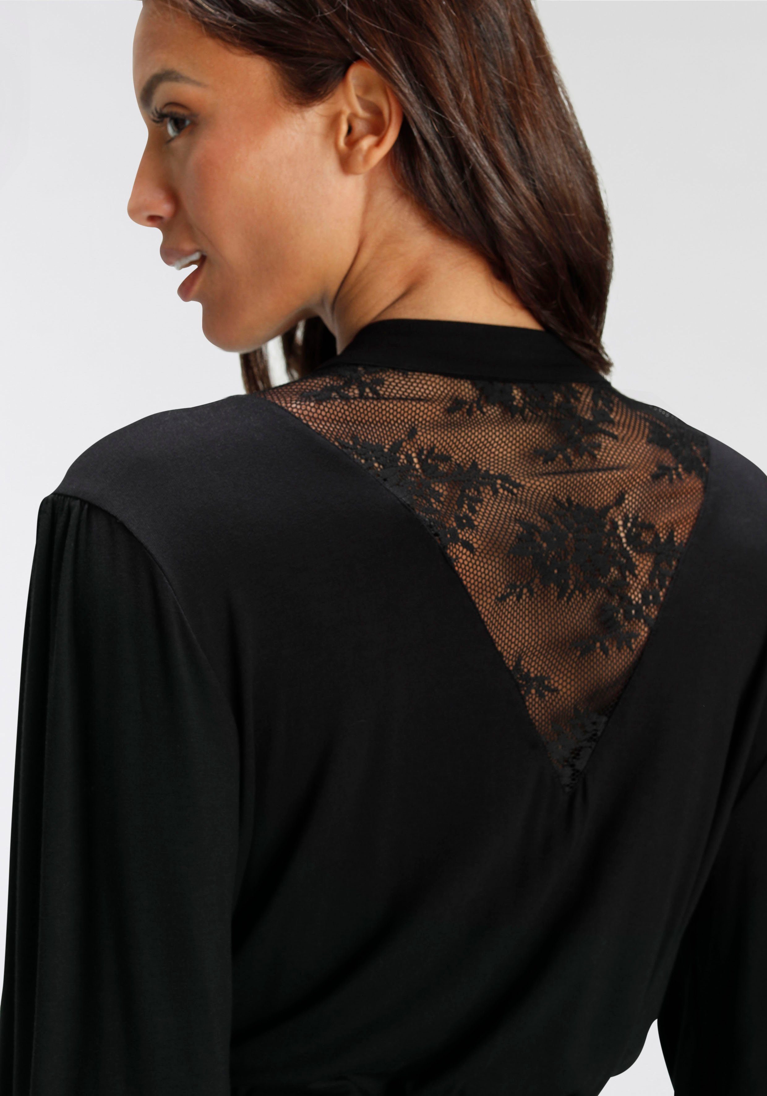 schwarz mit Kurzform, schönen Bruno Banani Spitzendetails Kimono, Viskose,