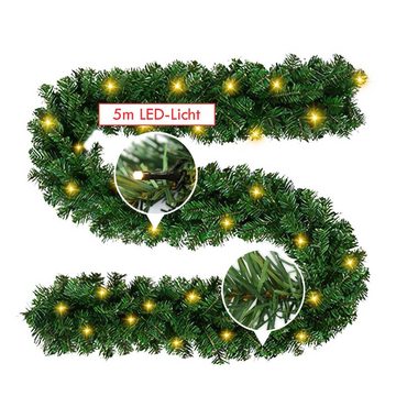 Kunstgirlande Tannenbaumgirlande künstlich, 500 cm lang Weihnachtsgirlande künstlich mit 100 LED warmweiß, Randaco, Deko Weihnachten Innen Außen Treppen Kamine Weihnachten