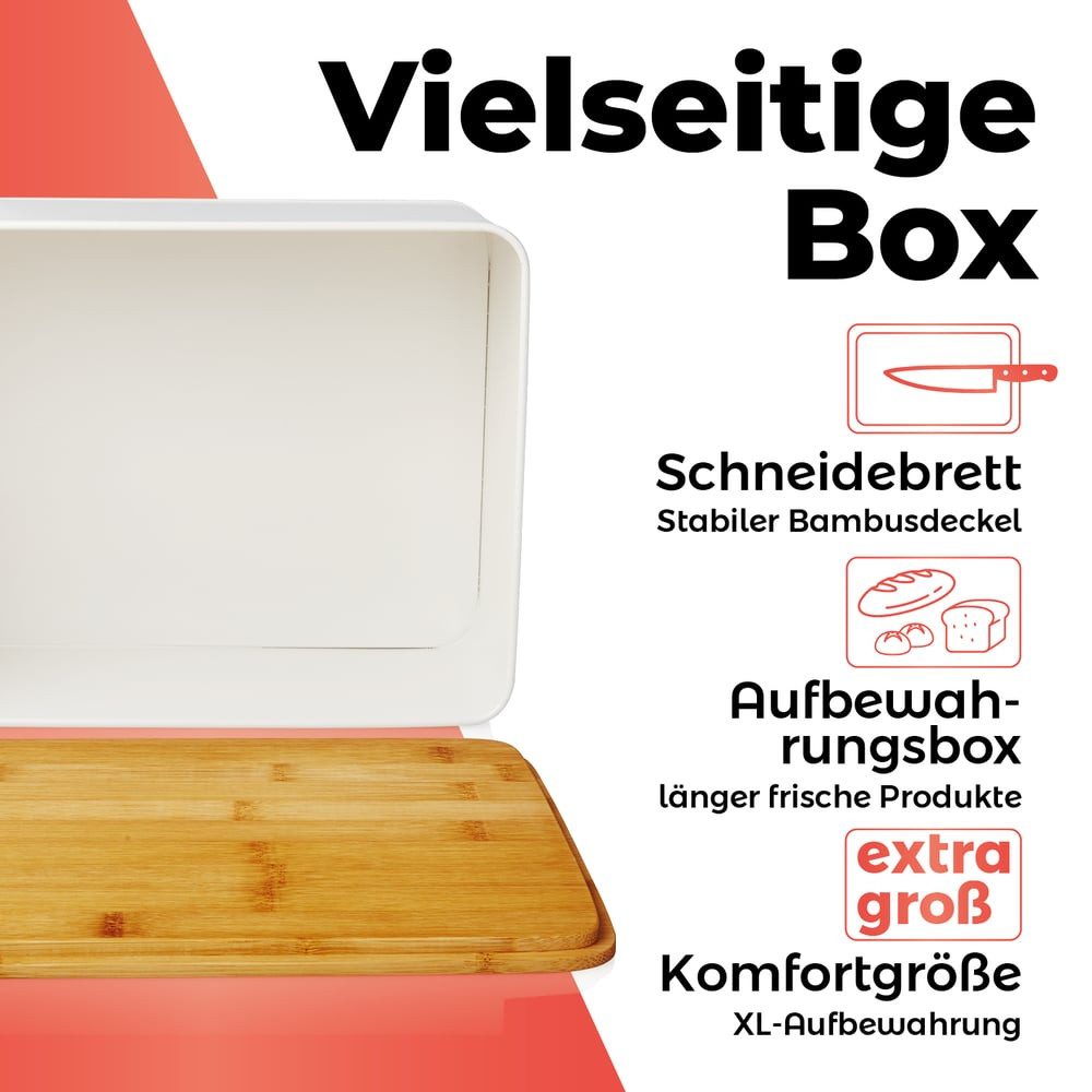 Lumaland Brotkasten Cuisine Brotkasten, Bambus/Metall, Brotkasten aus Metall mit Bambus Deckel