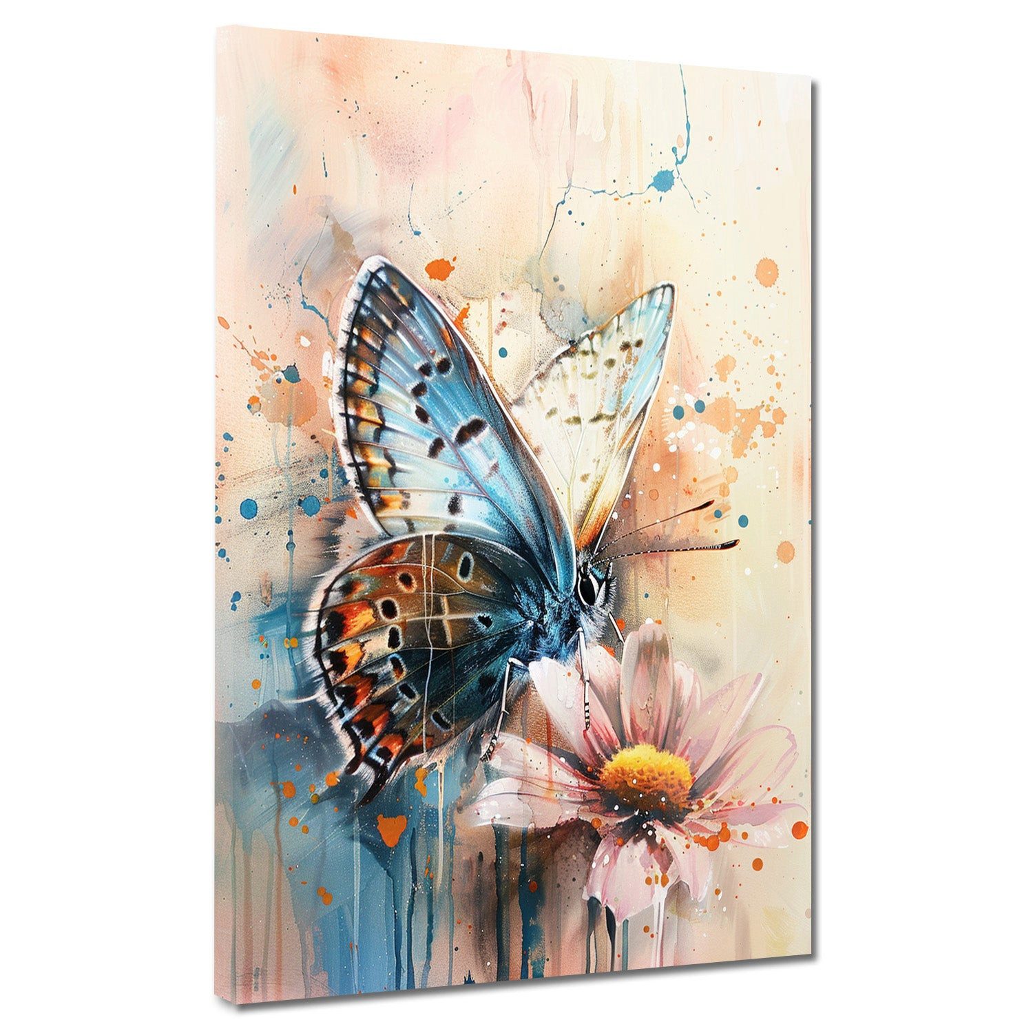 Artedinoi Leinwandbild Schmetterling auf Blume Aquarell Leinwandbild Wandbild XXL Deko, Schmetterling auf Blume