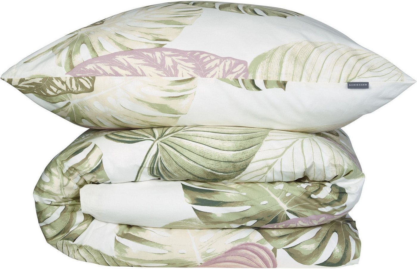 Schiesser Bettwäsche Bretta aus weicher Baumwolle mit filigranem Palmwedel-Muster, Renforcé, 2 teilig, OEKO-TEX® MADE IN GREEN
