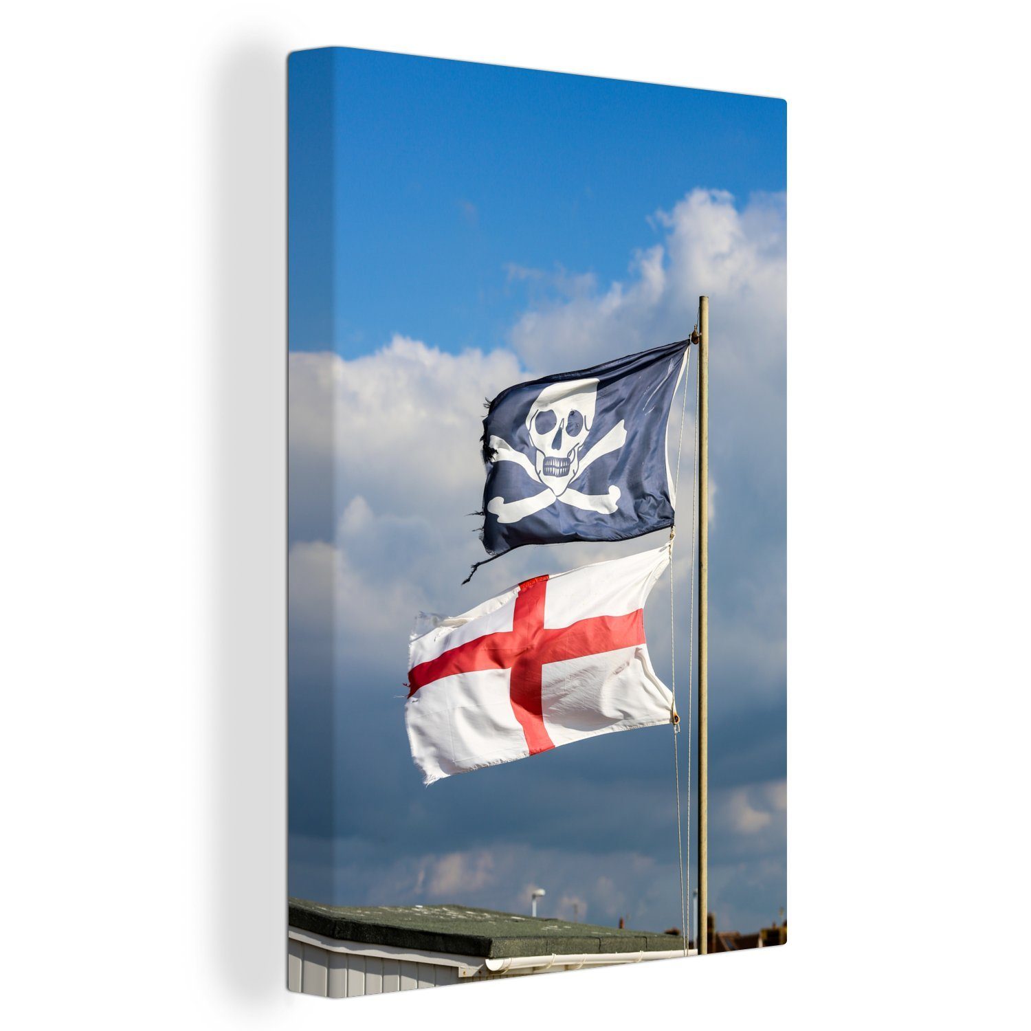 OneMillionCanvasses® Leinwandbild Die englische Flagge unter einer Piratenflagge, (1 St), Leinwandbild fertig bespannt inkl. Zackenaufhänger, Gemälde, 20x30 cm