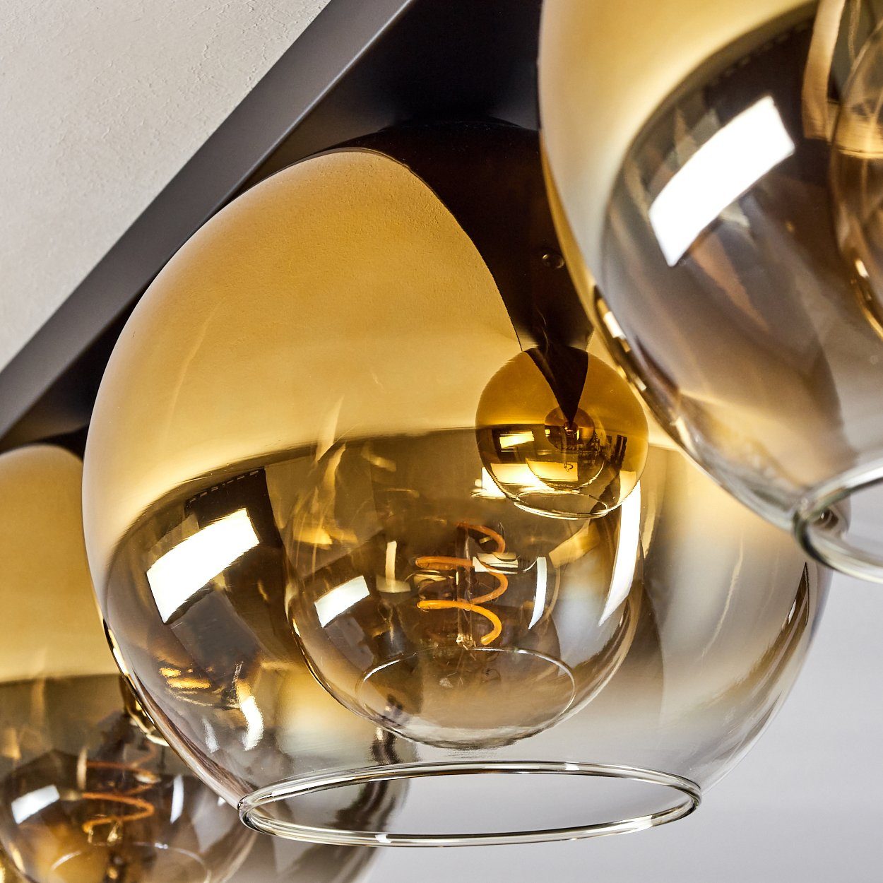 3xE27 Leuchte Leuchtmittel, mit im Deckenlampe (20cm), »Cesaro« hofstein Schwarz/Goldfarben/Klar, Retro/Vintage-Design in Metall/Glas aus Deckenleuchte Glas aus ohne Schirmen
