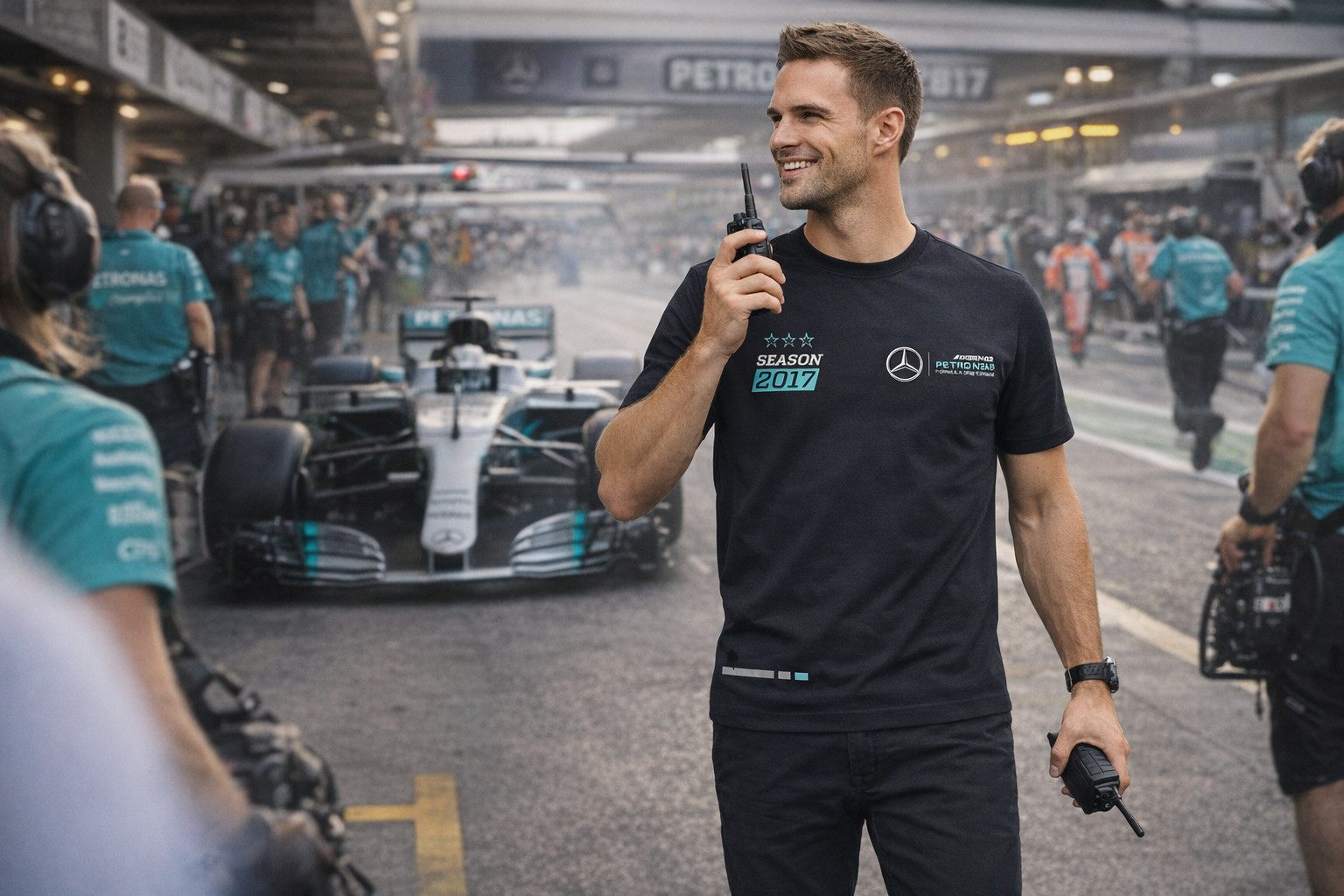 Mercedes AMG Petronas T-Shirt Herren 100% Baumwolle Formel Eins Weltmeister 2017 schwarz Gr. S aus Baumwolle mit lizenziertem Print mit Lizennummer