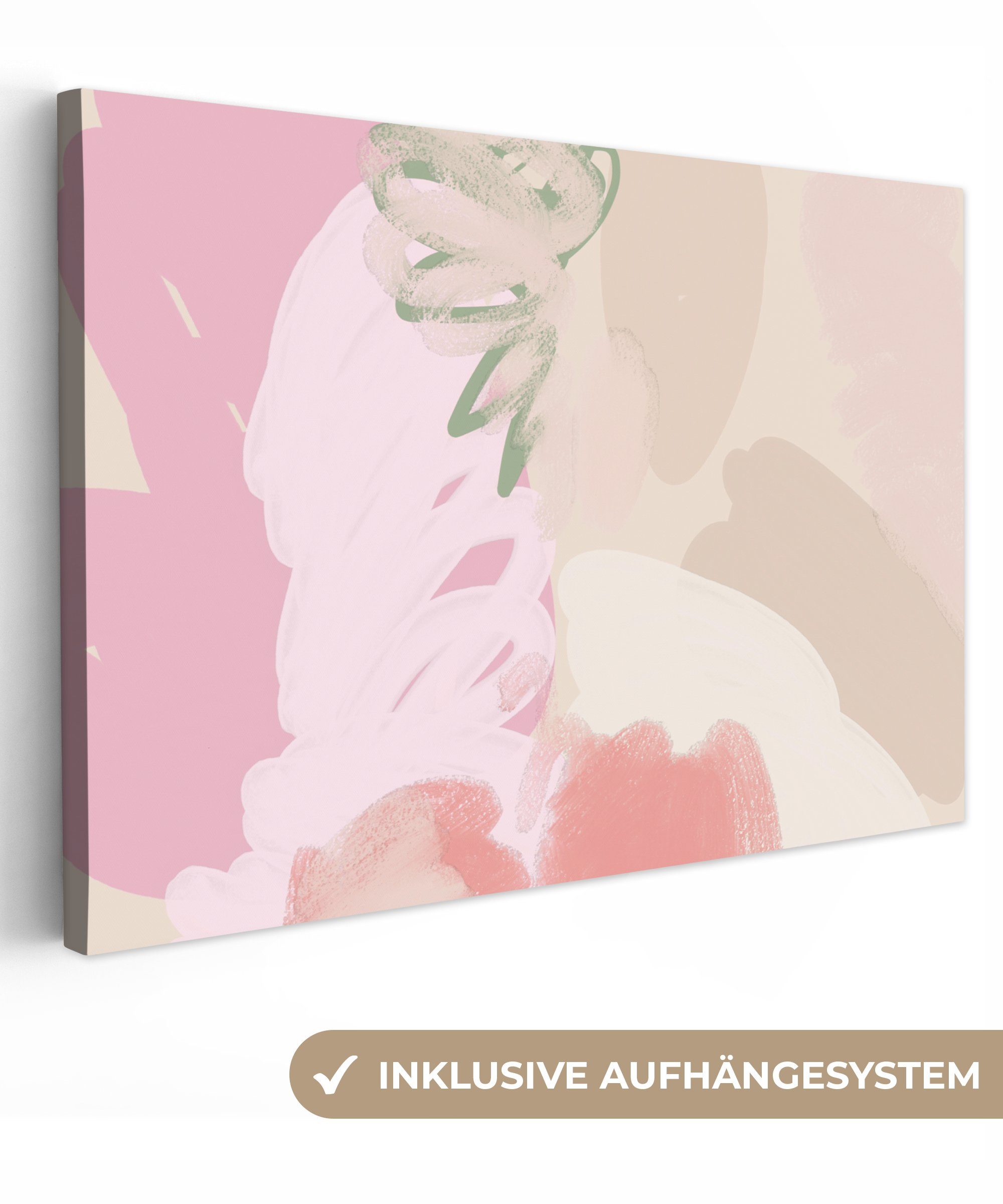 OneMillionCanvasses® Leinwandbild Rosa Wandbild Leinwandbilder, - (1 Aufhängefertig, - 30x20 Kunst Modern, Wanddeko, cm Abstrakt St), 