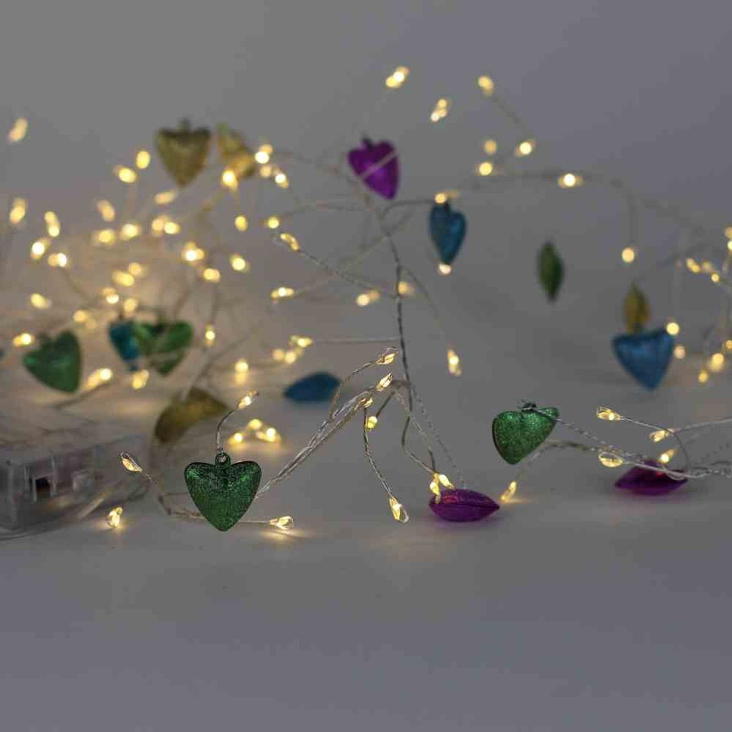 FHS Lichterkette Lichterkettenbüschel "Farbige Herzen" 100 LED LED  warmweiß, innen, Bat