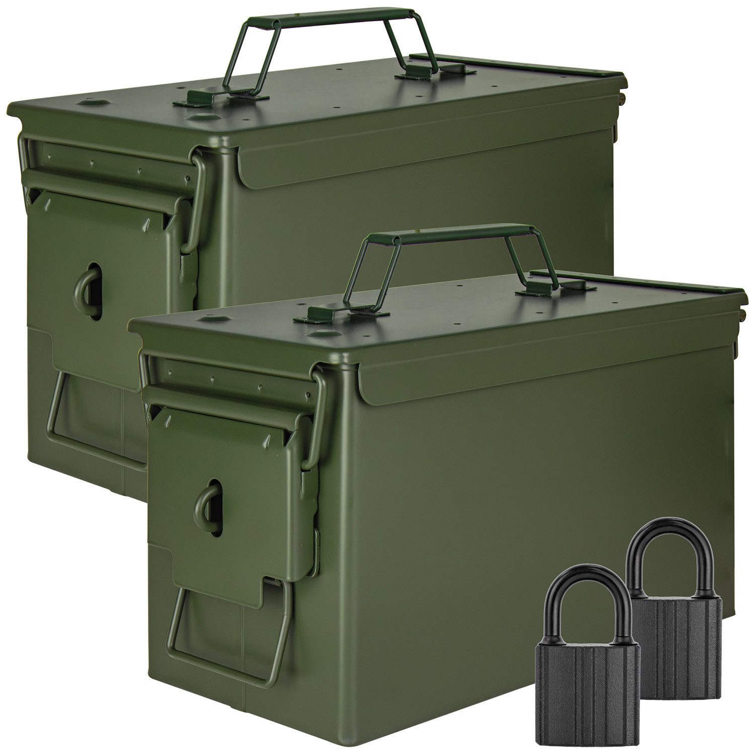 Aufbewahrungsbox 2x Munitionsbox mit Schloss Box Metallkiste 31x16x19cm Grün Metall