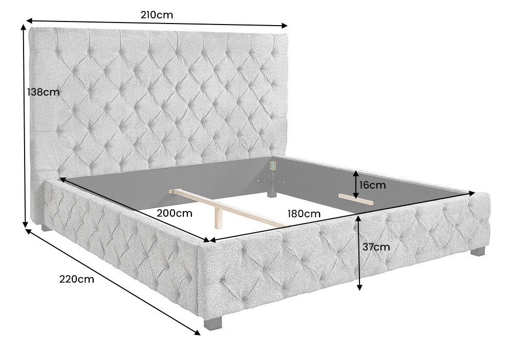 riess-ambiente Bett PARIS 180x200 cm grau · Boucléstoff · Chesterfield Ziersteppung (Einzelartikel, 1-tlg), pompöses Doppelbett · hohe Rückenlehne · luxuriöse Z – Bild 5 von 5