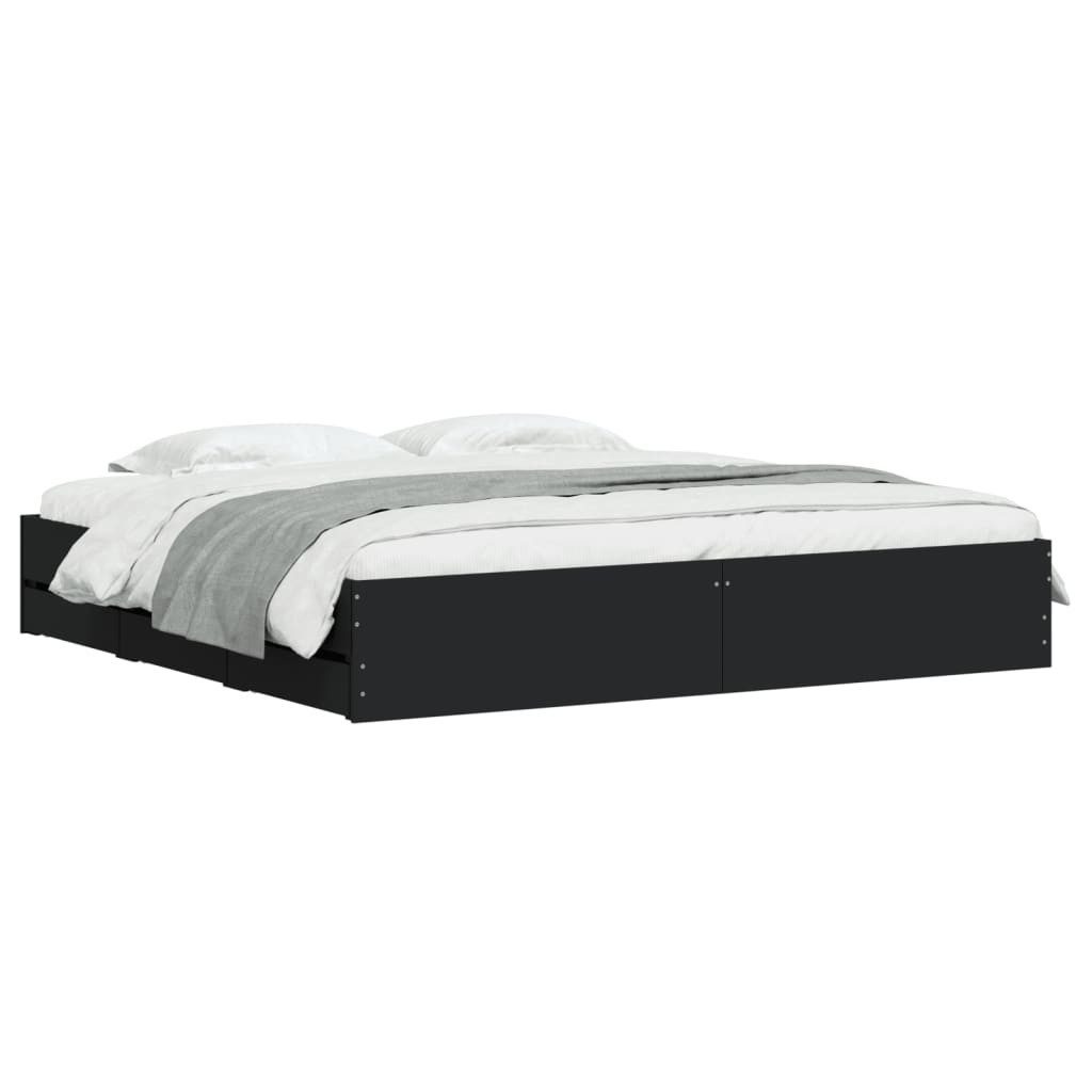 furnicato Bettgestell mit Schubladen 203x183x33 cm Schwarz Holzwerkstoff (1-tlg), Schlafzimmermöbel mit glatter Oberfläche, Sperrholzlatten und Stauraum