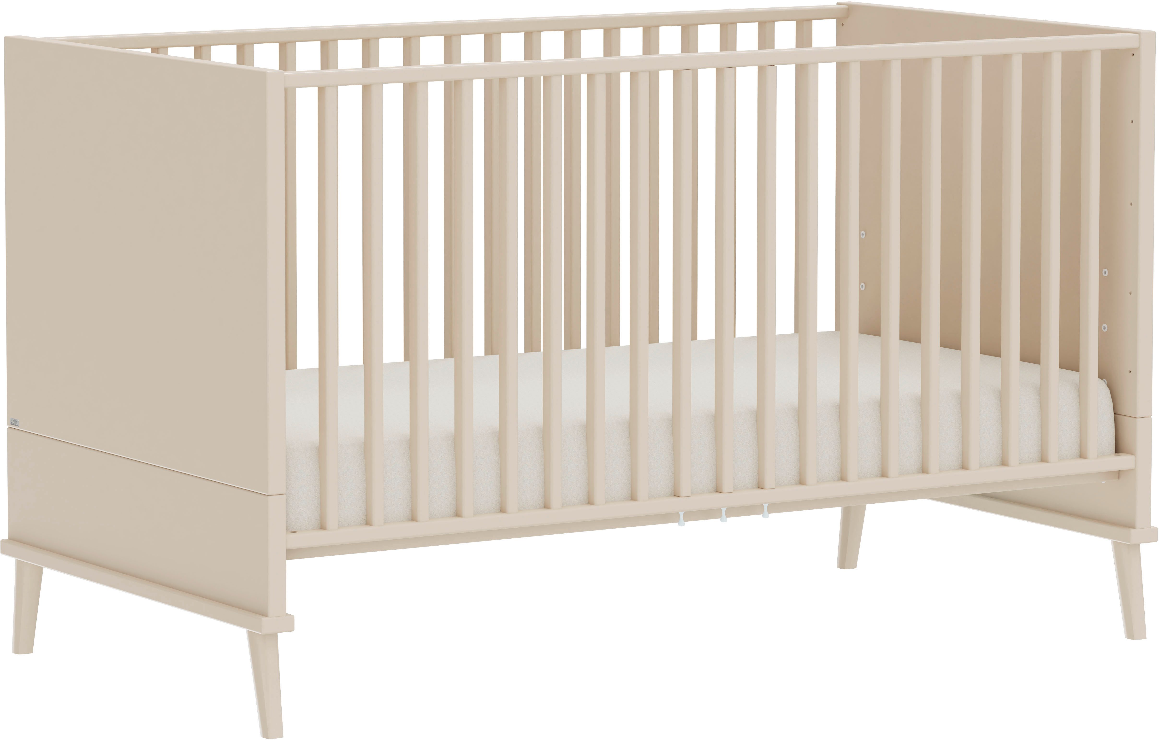 PAIDI Babybett EEFJE 70x140cm in Beige, umbaubares Kinderbett mit Massivholz, Gitterbett 4-fach höhenverstellbar, entnehmbare Sprossen, Juniorbett
