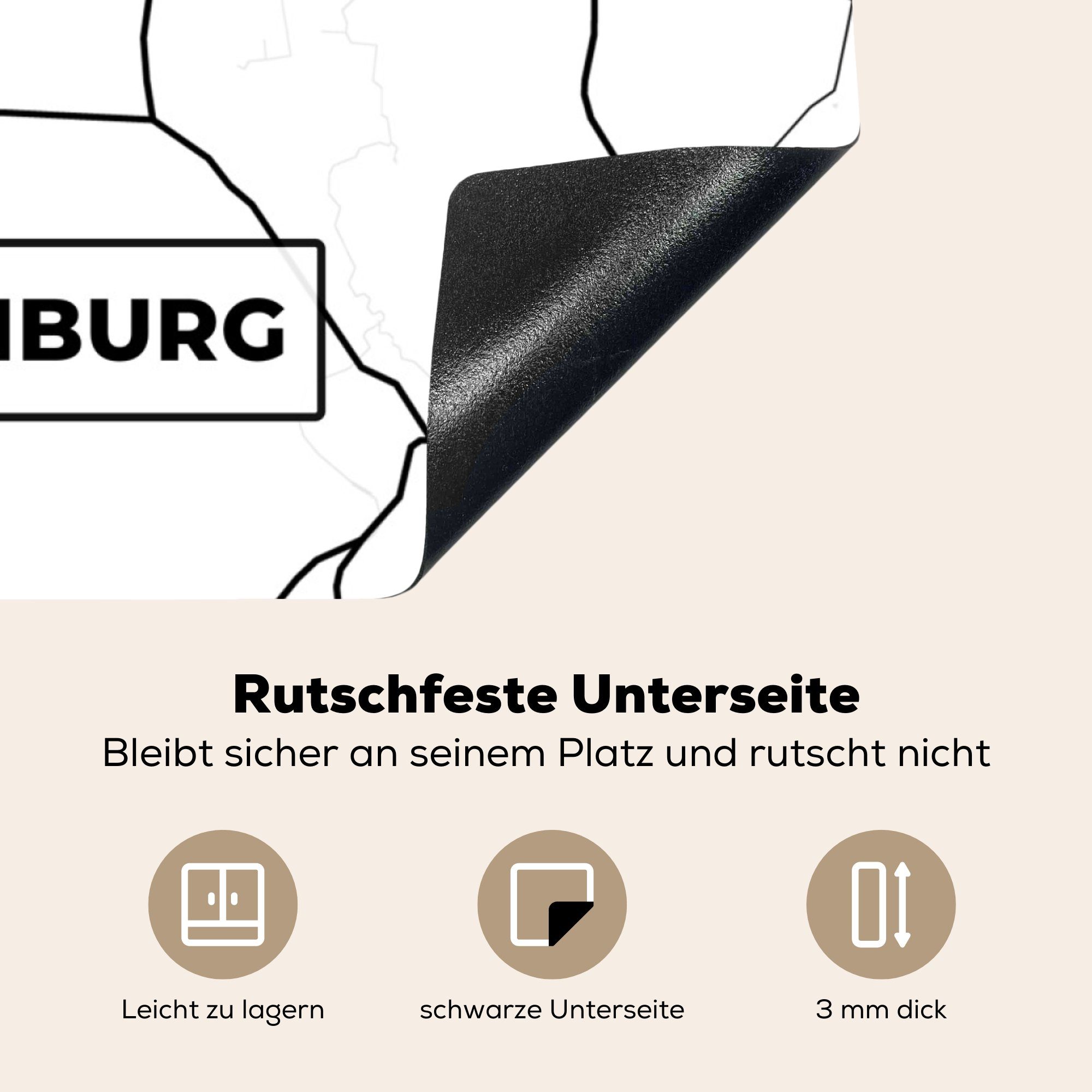 MuchoWow Herdblende-/Abdeckplatte Neubrandenburg - (1 Ceranfeldabdeckung, 78x78 Lageplan, tlg), - küche für Karte Arbeitsplatte Vinyl, cm