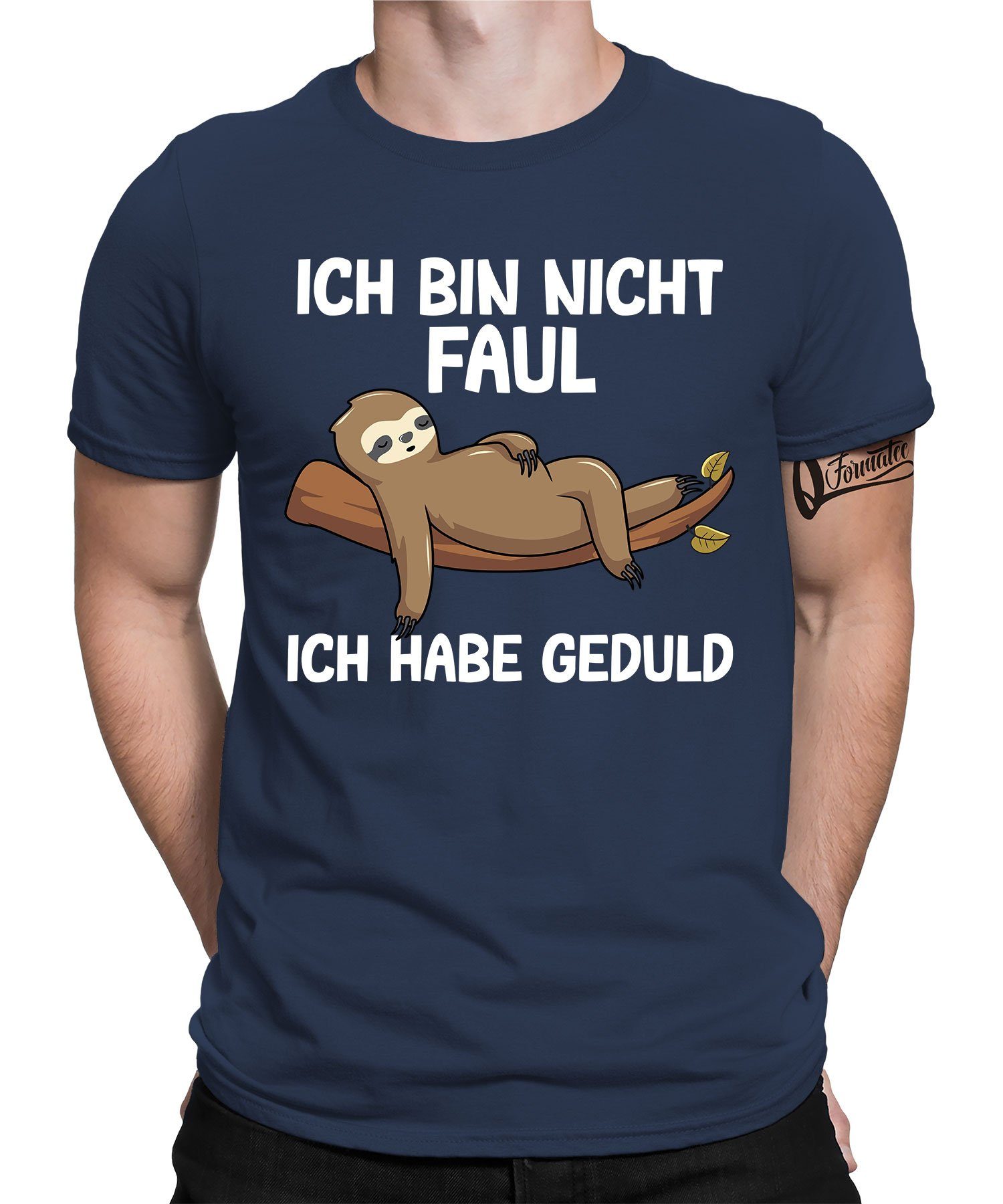 Quattro Formatee Kurzarmshirt Faultier Gedult - Lustiger Spruch Statement Herren T-Shirt (1-tlg) Navy Blau