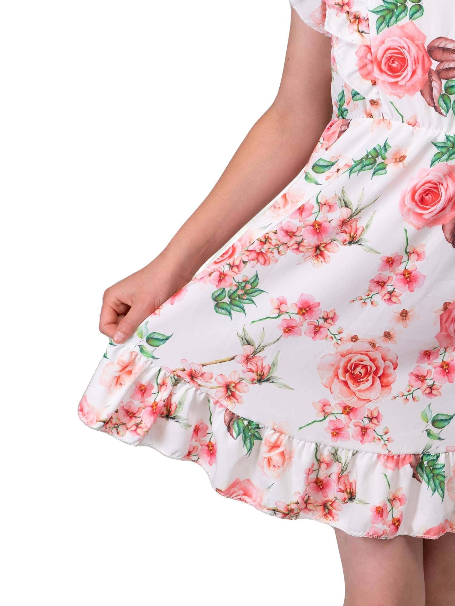 Weiß tragen Mädchen KMISSO Kleid bequem Jerseykleid zu (1-tlg) Rosenmotiv