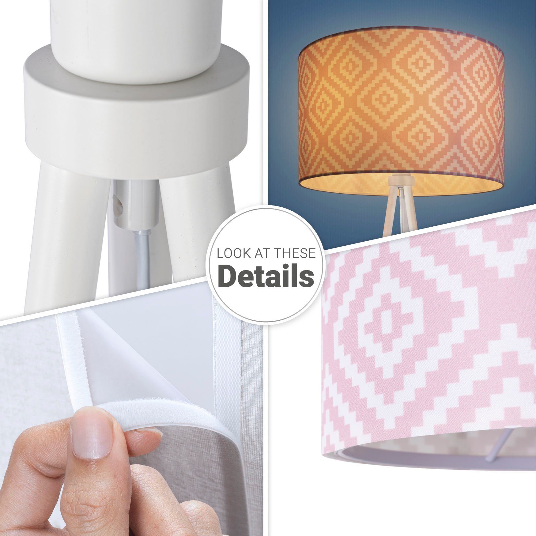 ohne Modern Stella, Leuchtmittel, Stehlampe Vintage Paco Design Wohnzimmer Textil Trina Stofflampenschirm Home Dreibein