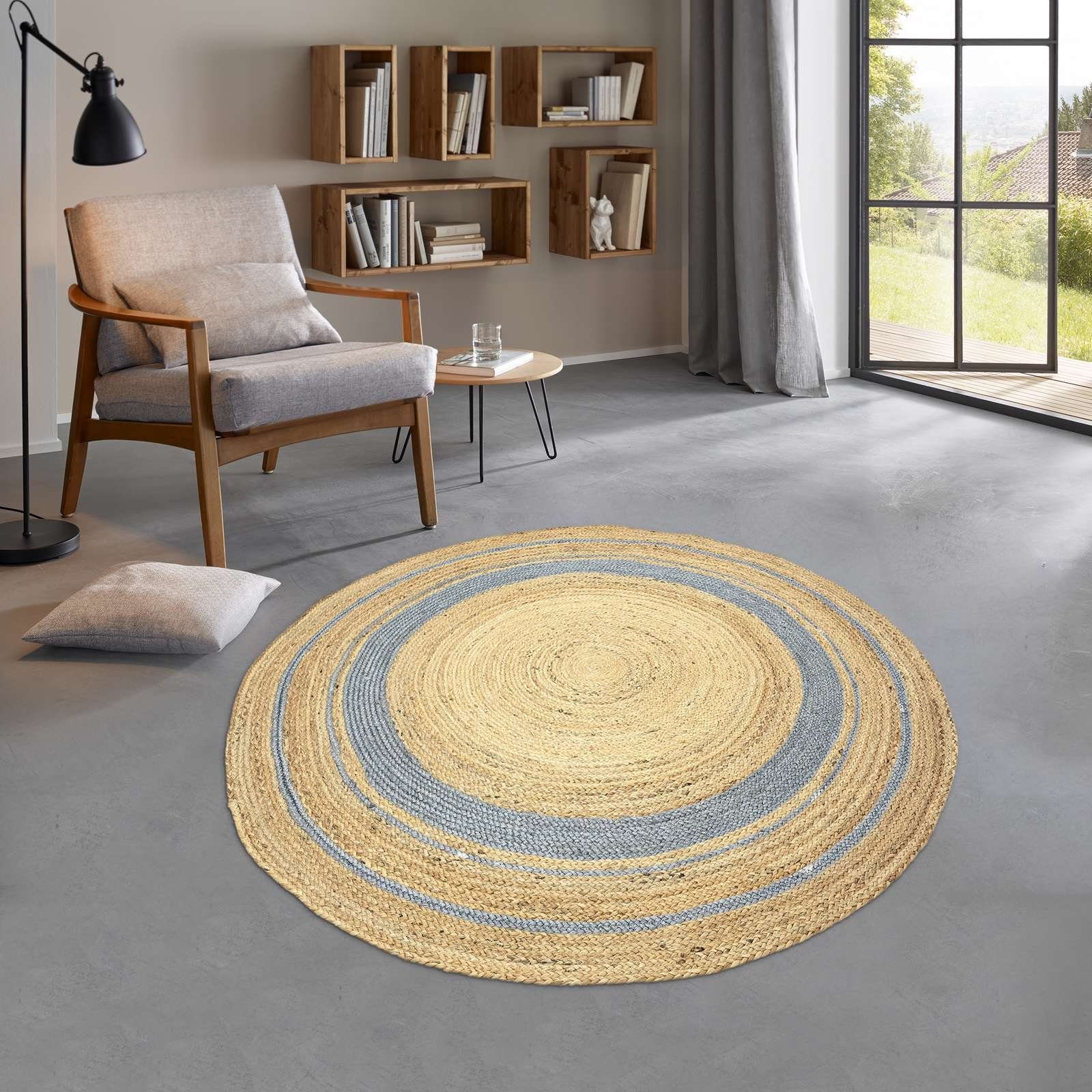 Teppich Jute Teppich Mani stripes rund Flachgewebe Boho, TaraCarpet