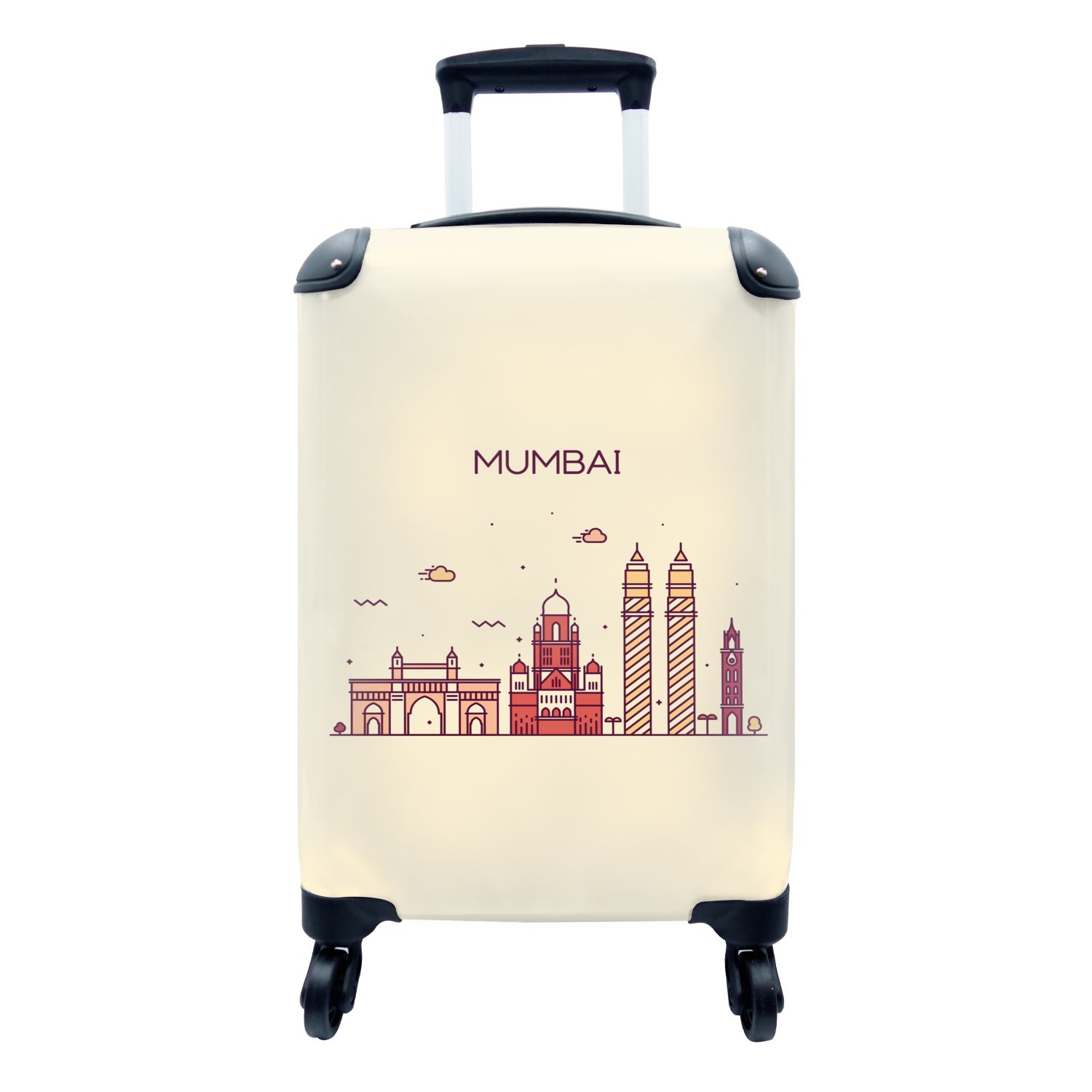 MuchoWow Handgepäckkoffer Mumbai - Indien - Skyline, 4 Rollen, Reisetasche mit rollen, Handgepäck für Ferien, Trolley, Reisekoffer