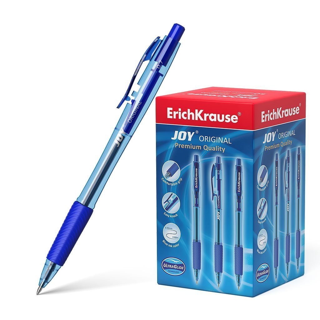 Krause 0.7 Gummi Kugelschreiber Erich Kugelschreiber, Grip Klar Blau JOY einziehbar Tinte Pack 50er