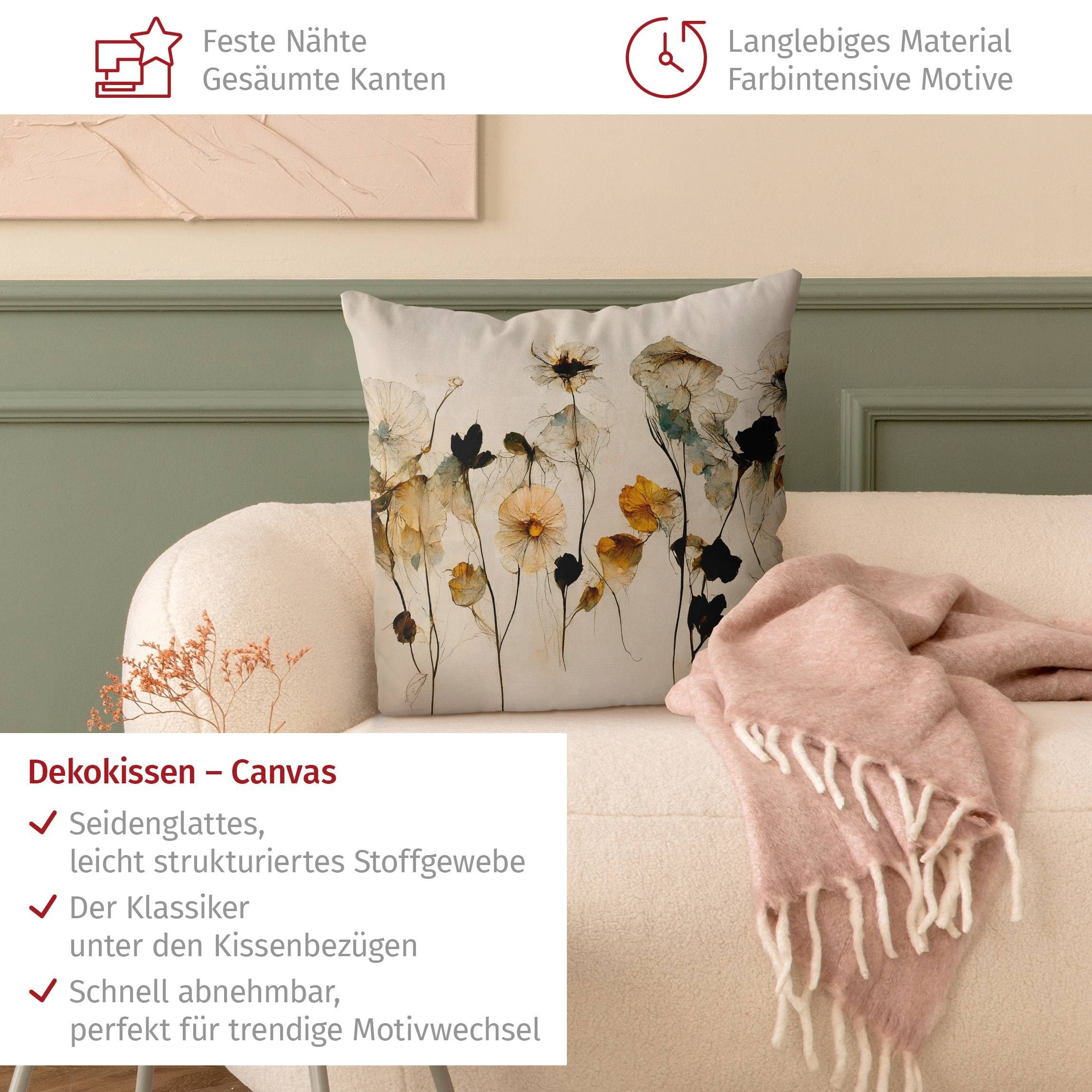 Bilderdepot24 Dekokissen drinnen Kissenhülle/ Sofakissen/ Zierkissen Kissenhülle beige Blumen, Bezug mit / ohne Füllung Zierkissen Outdoor Sofa Bett